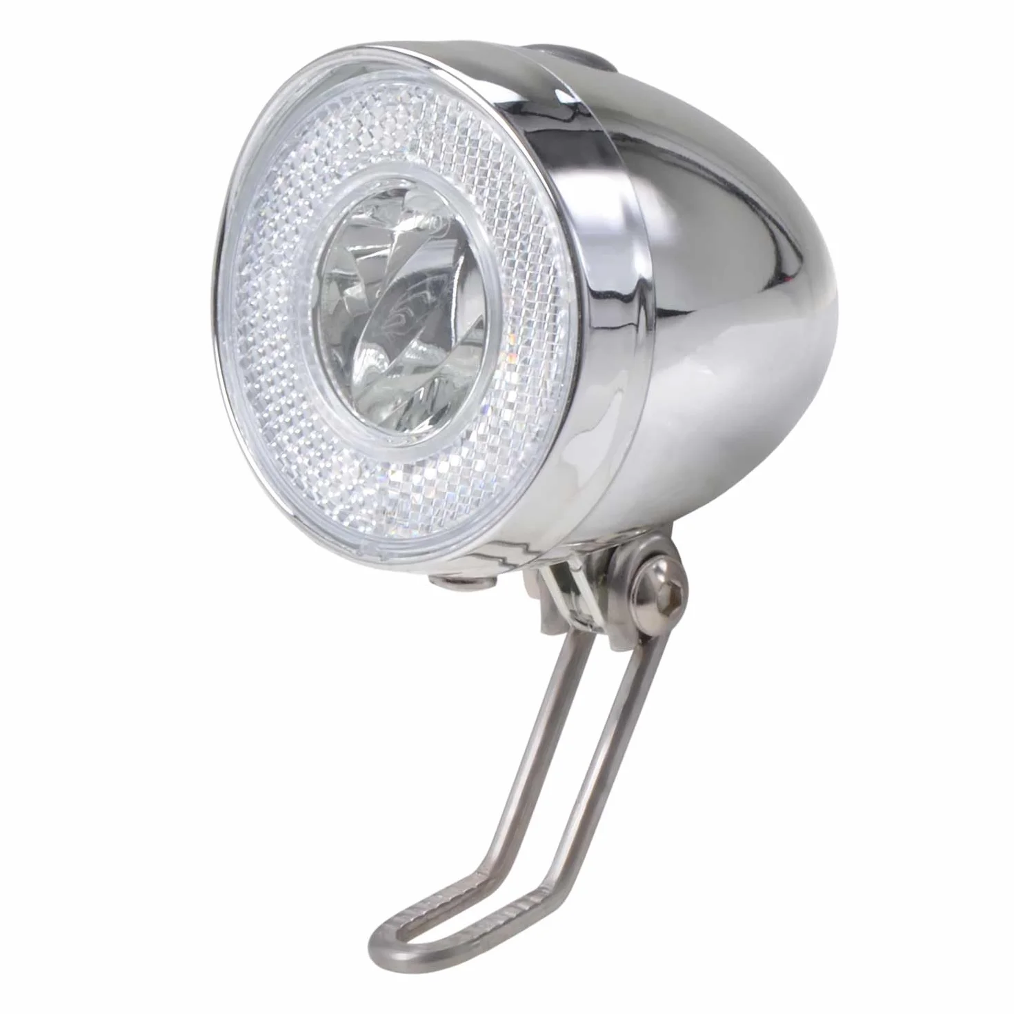 Retro reflektor LED rowerowy światło przednie z chromowanym wyglądem i zasilaniem bateryjnym