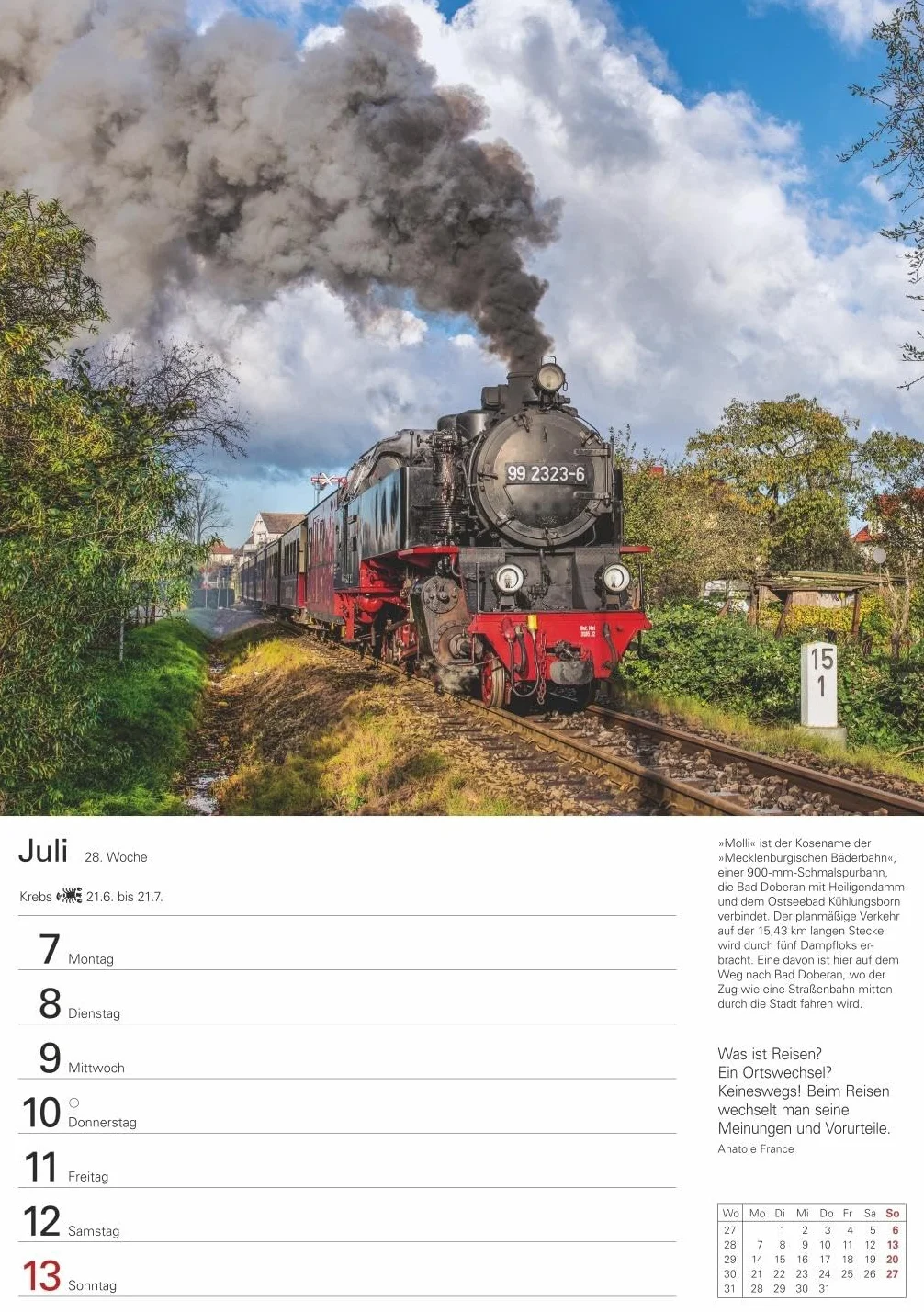 Eisenbahnen Wochenplaner 2025 - 53 Blatt mit Zitaten und Wochenchronik: Besonderer Wandplaner mit 53 fantastischen Fotos von historischen Eisenbahnen. Hochwertiger Foto-Kalender 2025. 25 x 35,5 cm