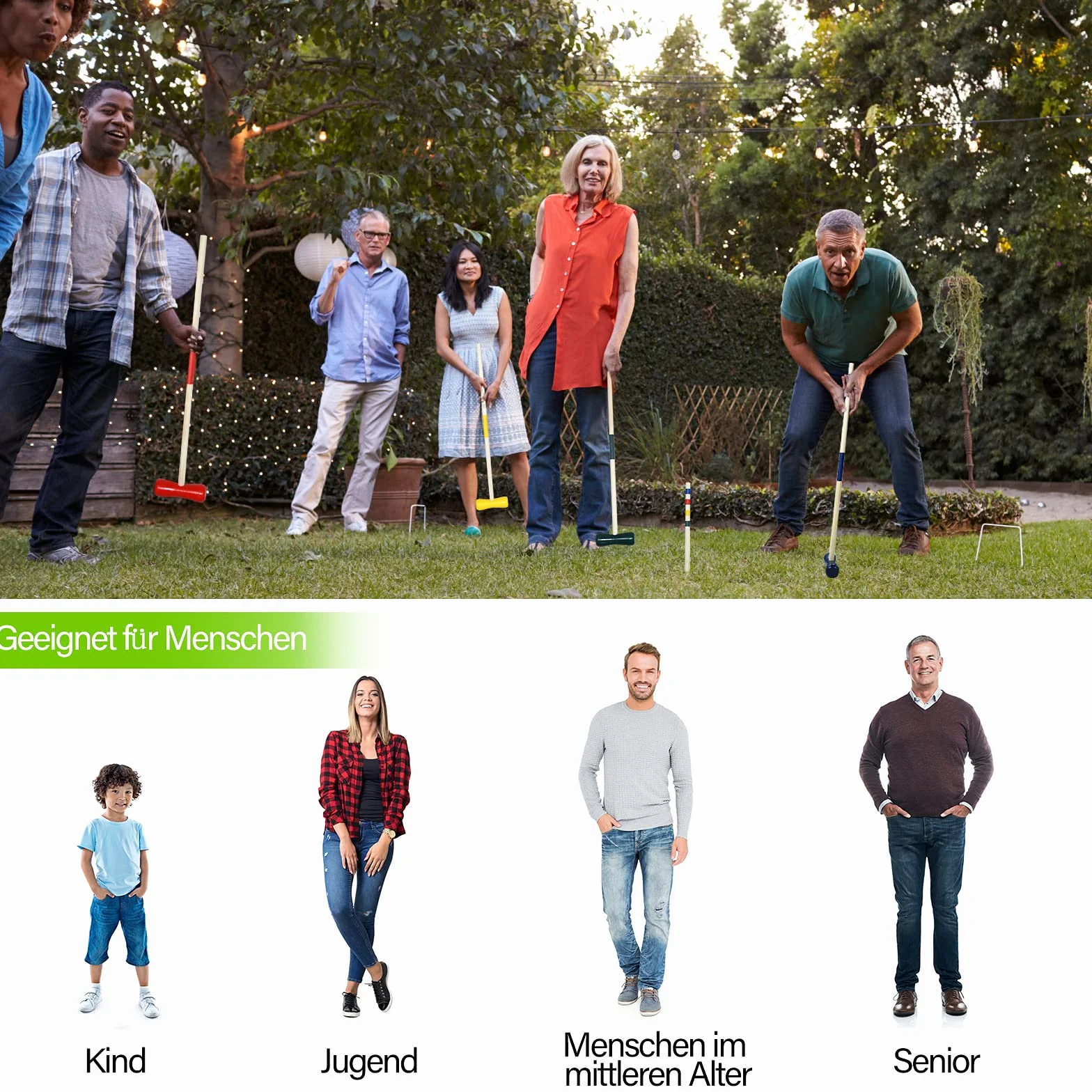 Aufun Croquet Set do gry w krokieta Outdoor Croquet Game 4 gracze, dla dzieci i dorosłych