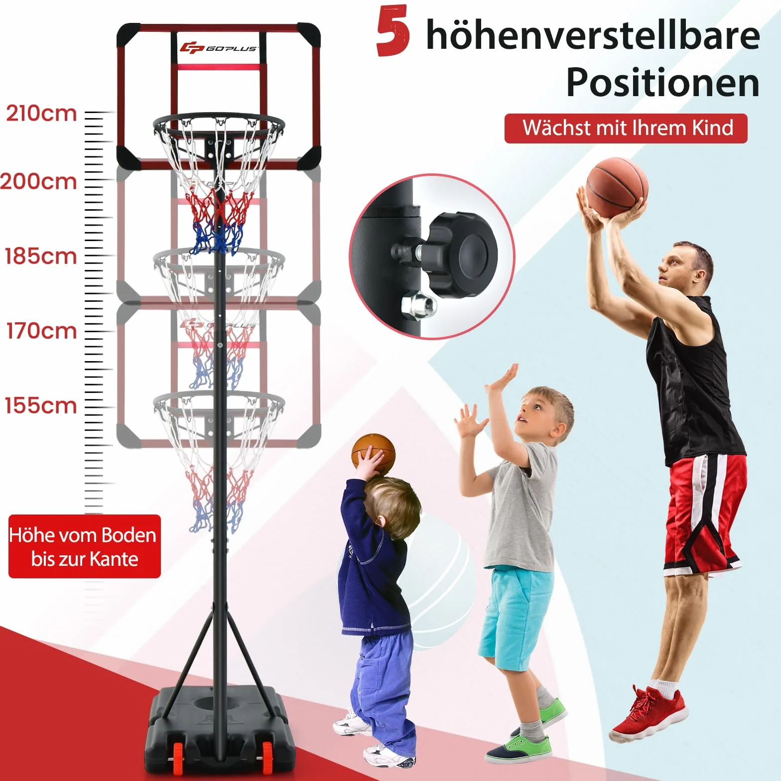 GOPLUS Kosz do koszykówki przenośny stojak regulacja wysokości 155-210 cm napełniany wodą piaskiem