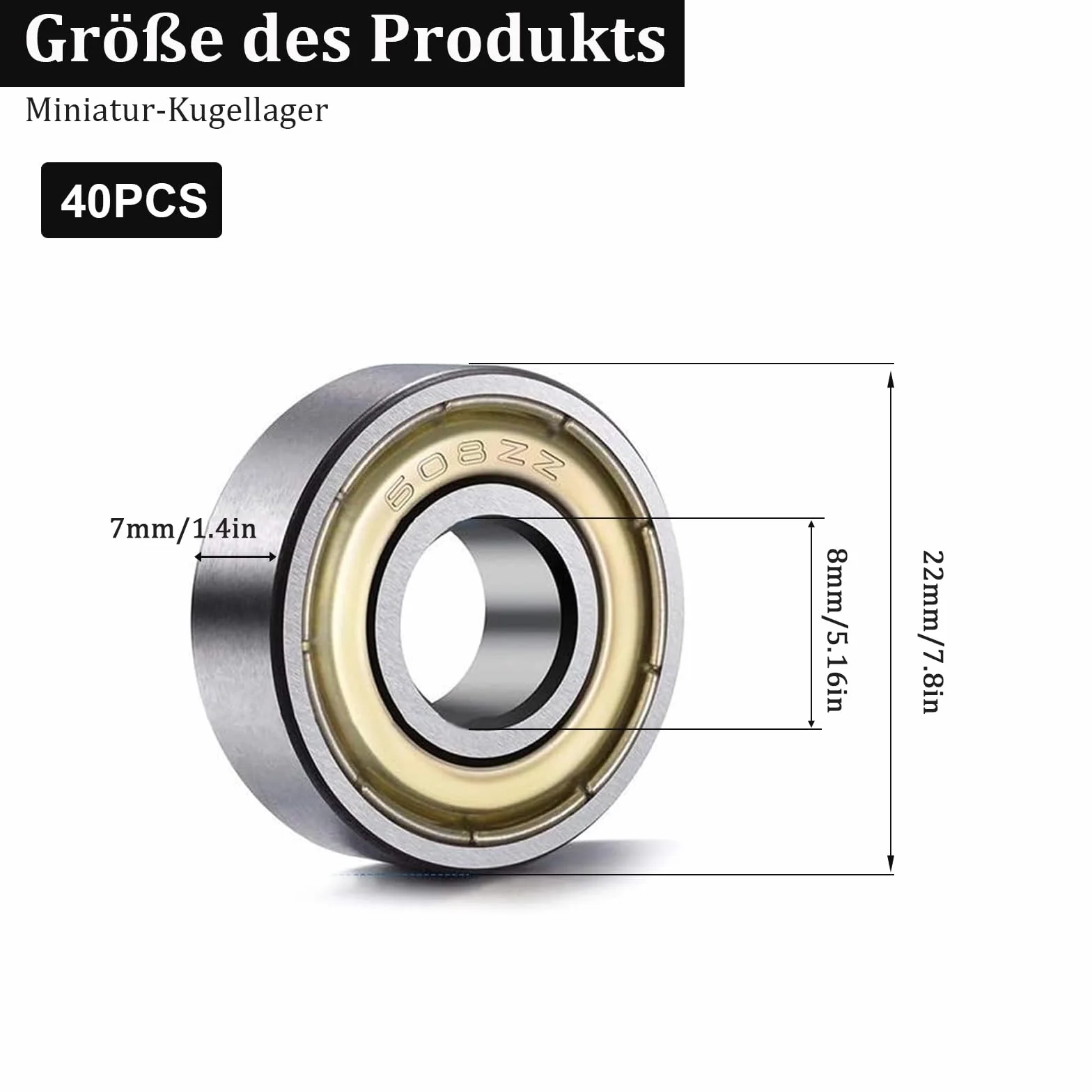 Łożyska kulkowe 608 ZZ 8x7x22 mm Double Shielded do deskorolek