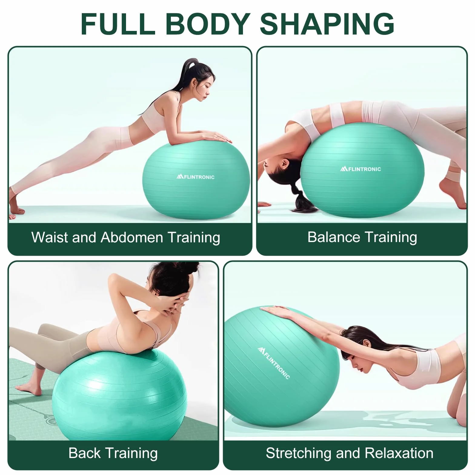 flintronic Piłka do jogi, piłka do jogi i fitnessu, 55 cm, bardzo grube, do ćwiczeń, z pompką ręczną, do pracy, pilatesu, fitnessu, stabilności