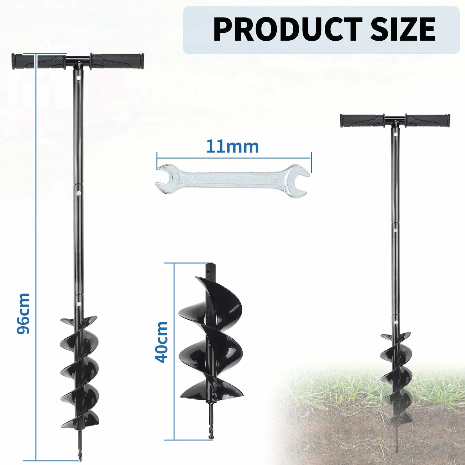 DBREAKS Wiertło spiralne do ogrodu, Ø 100 mm x 96 cm, wiertło ręczne + Ø 150 mm x 40 cm ręczna końcówka do gleby, ręczna wiertarka z uchwytem, wiertło ogrodowe