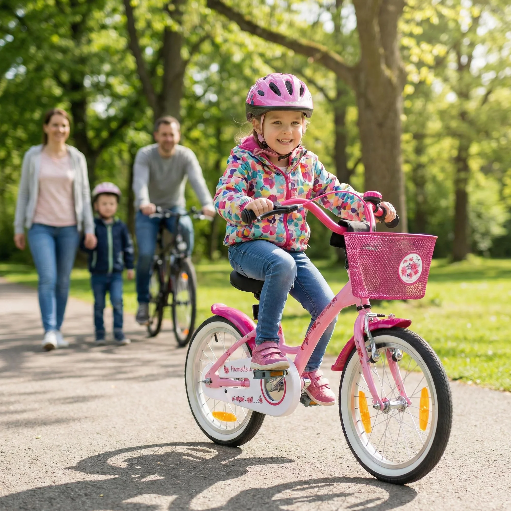 PROMETHEUS BICYCLES rower dziecięcy 16 cali dla dziewczynki z kółkami treningowymi hamulec nożny różowy