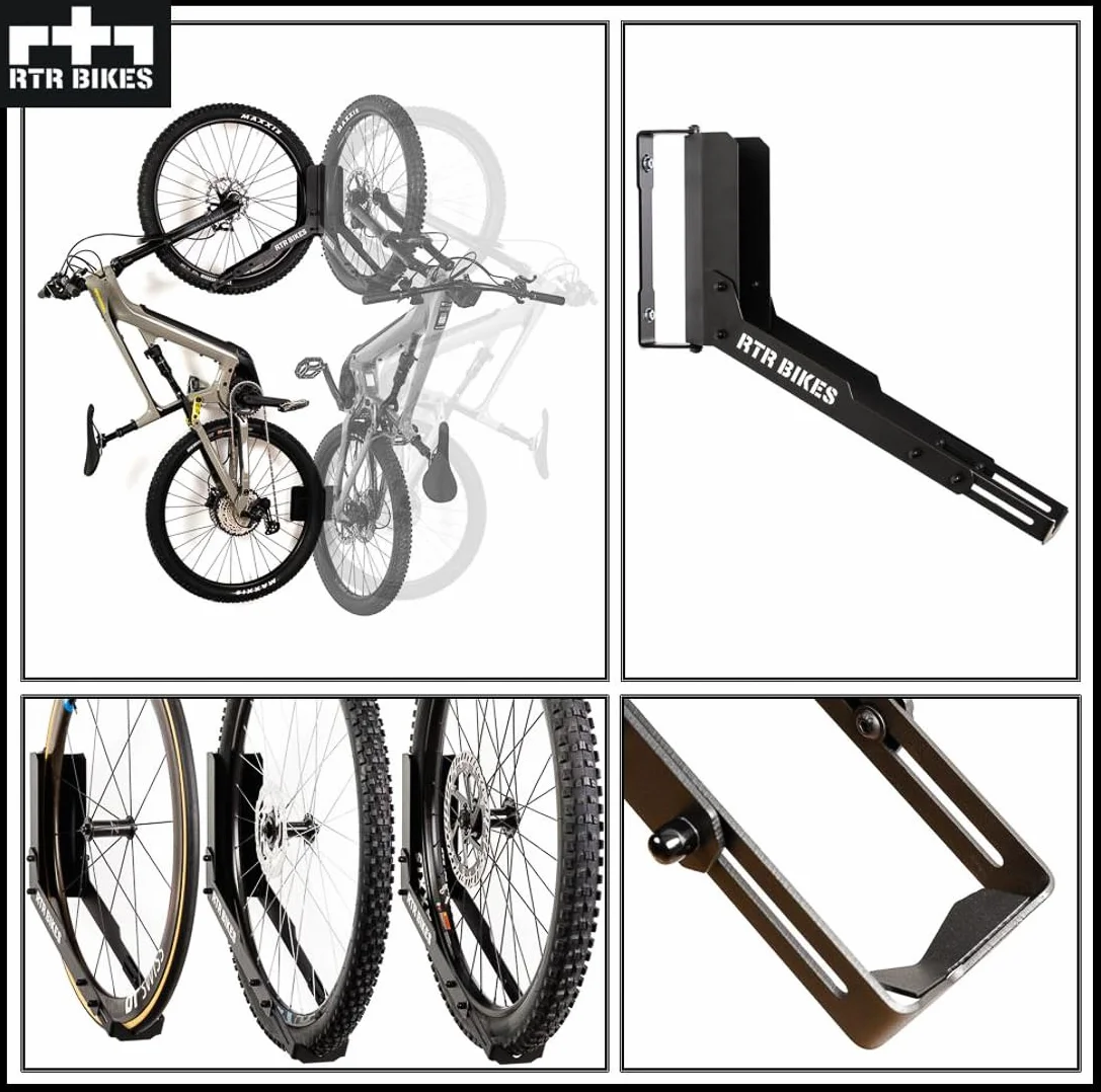 RTR BIKES Kranked Twist Obrotowy Wieszak Rowerowy na Ścianę – Uchwyt 180° – Do E-Bike i MTB do 30kg – Koła 24-29" i Opony 3,5" – Oszczędność Miejsca – Made in Poland