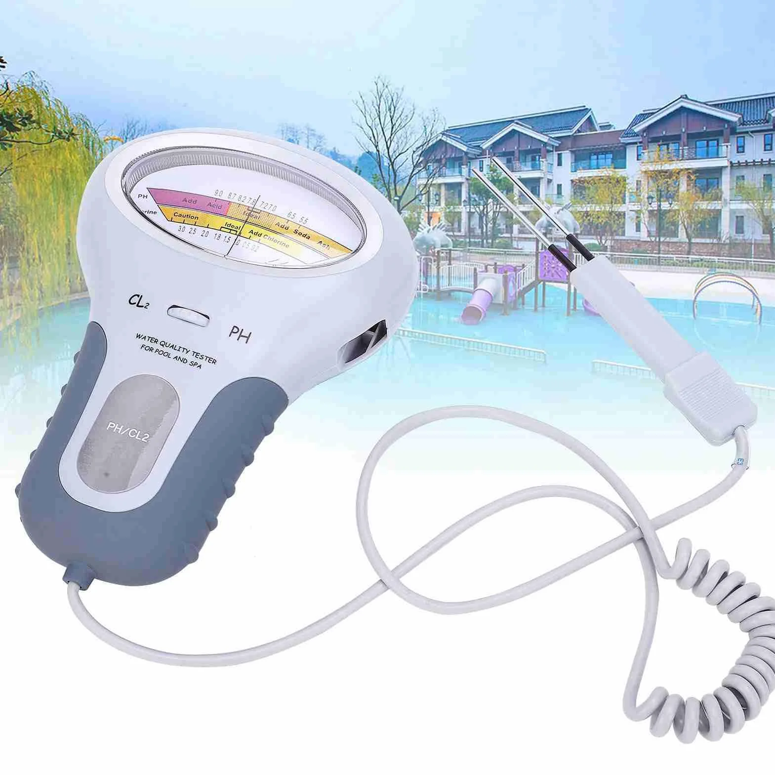 PC-102B CL2 tester z sondą, tester chloru w basenie, analizator pH，chloru i soli, do basenów/spa