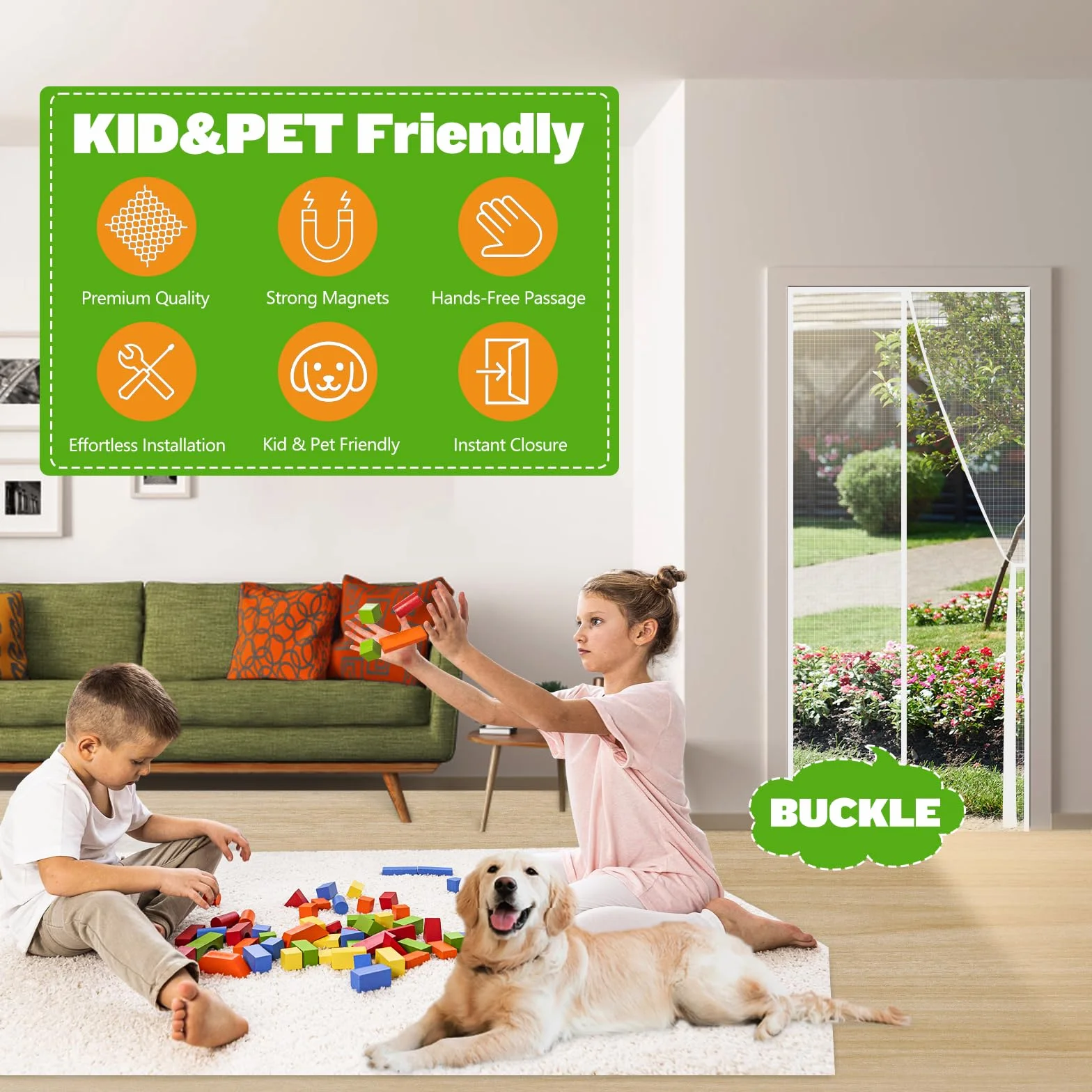 Flintronic Moskitiera magnetyczna na drzwi, ochrona przed owadami, zasłona na drzwi balkonowe, do piwnicy, salonu i tarasu, bez wiercenia, 100 x 210 cm, biała