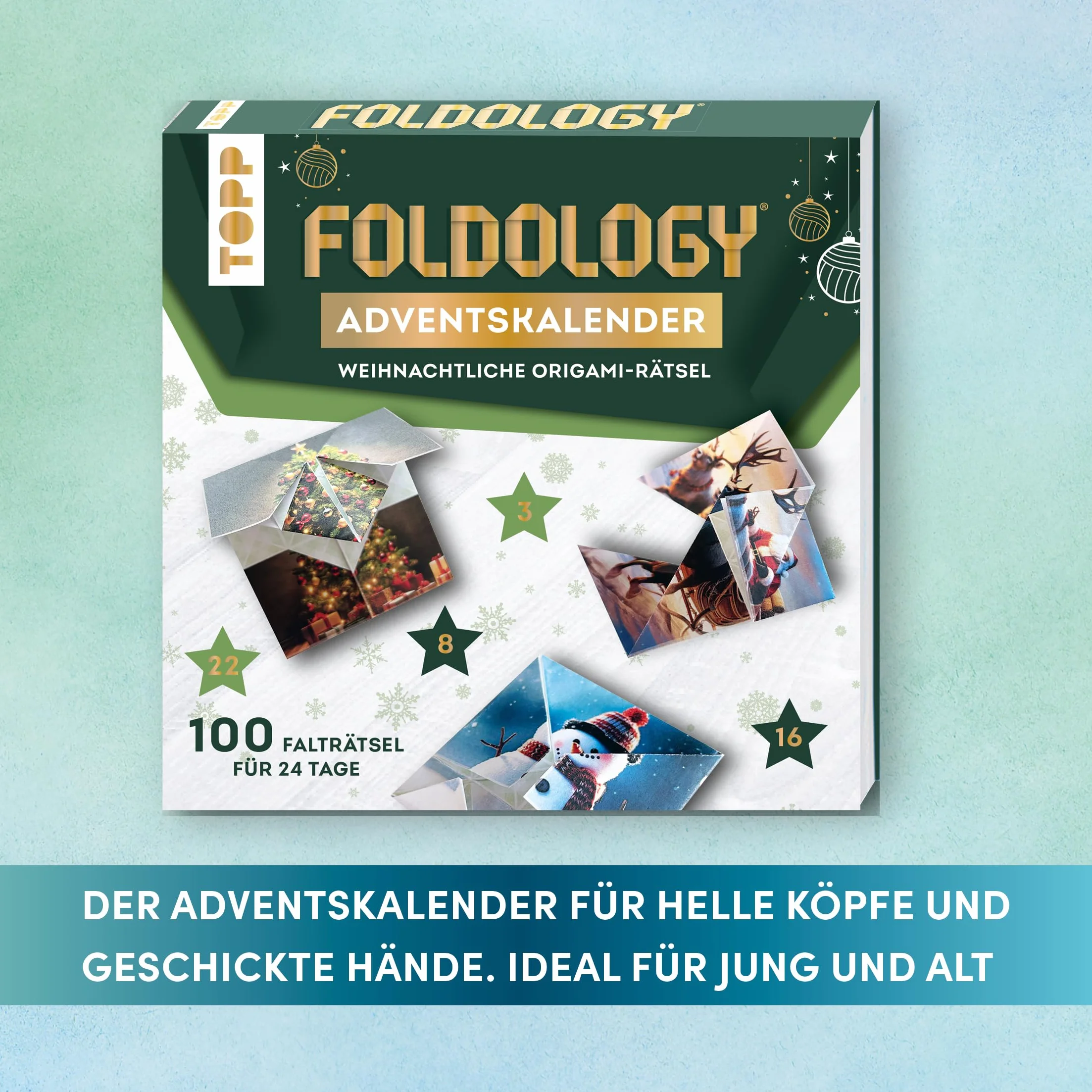 Foldology – Der Origami-Rätsel-Adventskalender: Mehrere einzigartige Falträtsel für jeden Tag im Advent. Der Adventskalender für helle Köpfe und geschickte Hände. Ideal für Jung und Alt