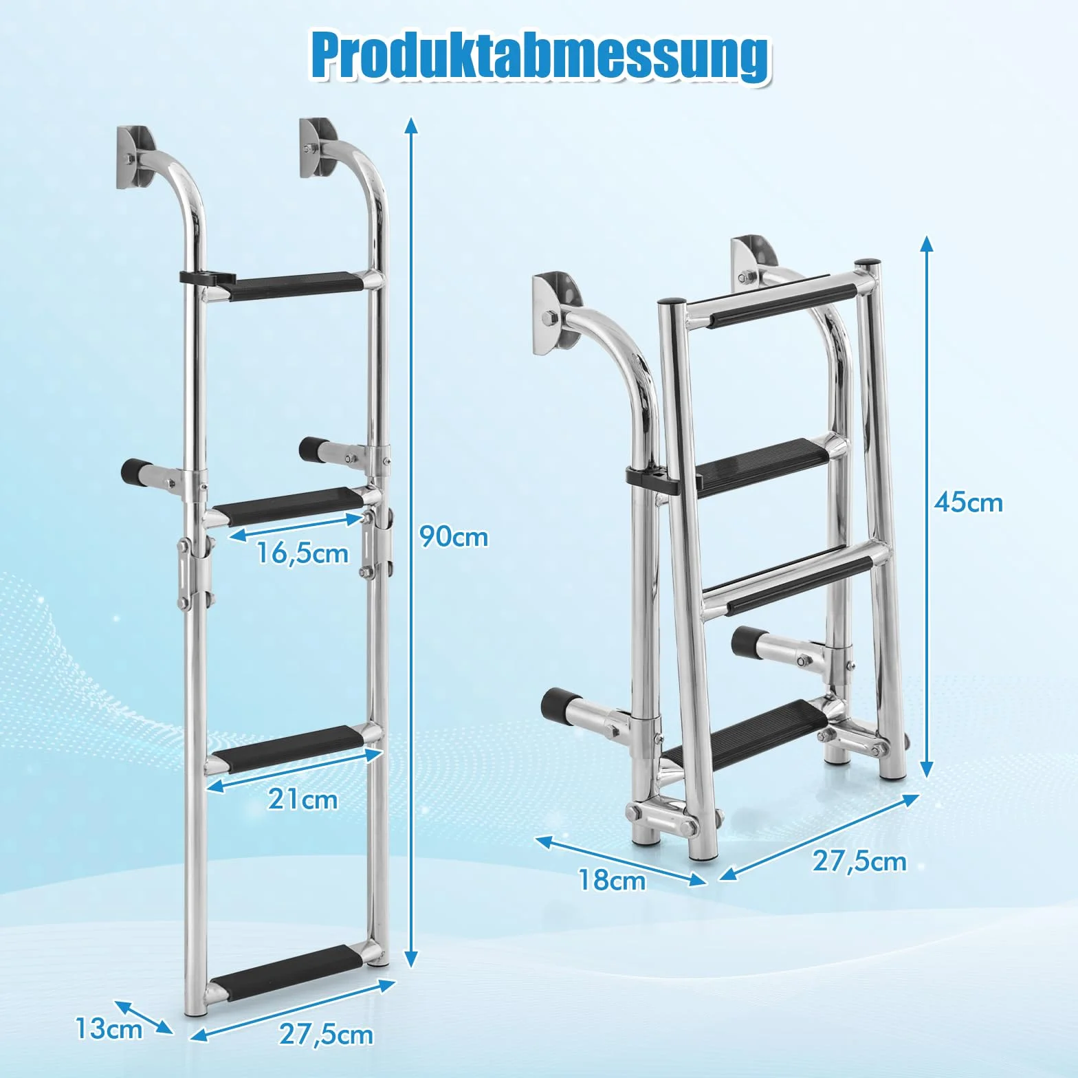COSTWAY Drabina łazienkowa z 4 stopniami, składana, ze stali nierdzewnej, drabina do łodzi z uchwytem, obciążenie do 227 kg, na jachty, dok, strona basenu