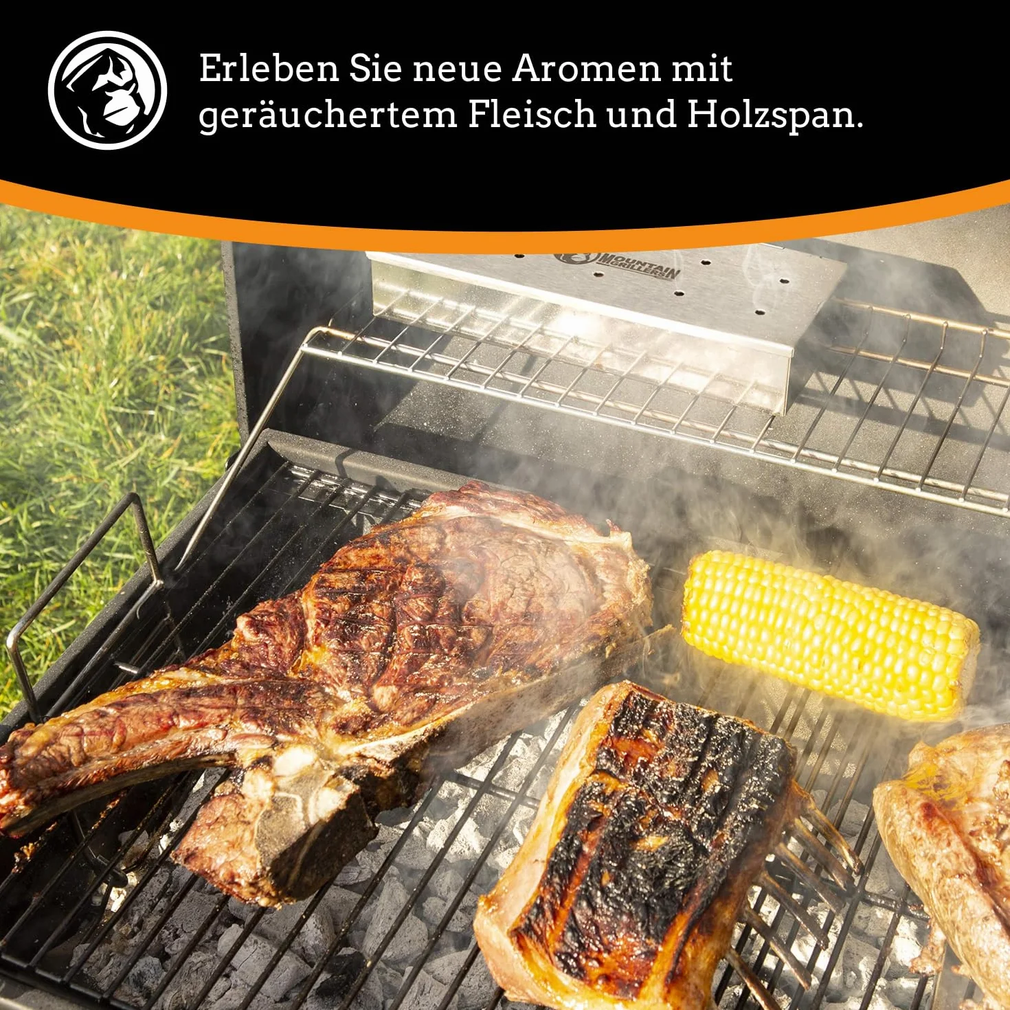 Mountain Grillers Pojemnik do wędzenia ze stali nierdzewnej do grilla – przyjemność grillowania z aromatem – do piłki, węgla i grilla gazowego – wytrzymałe akcesoria do wędzenia chipsów – praktyczna