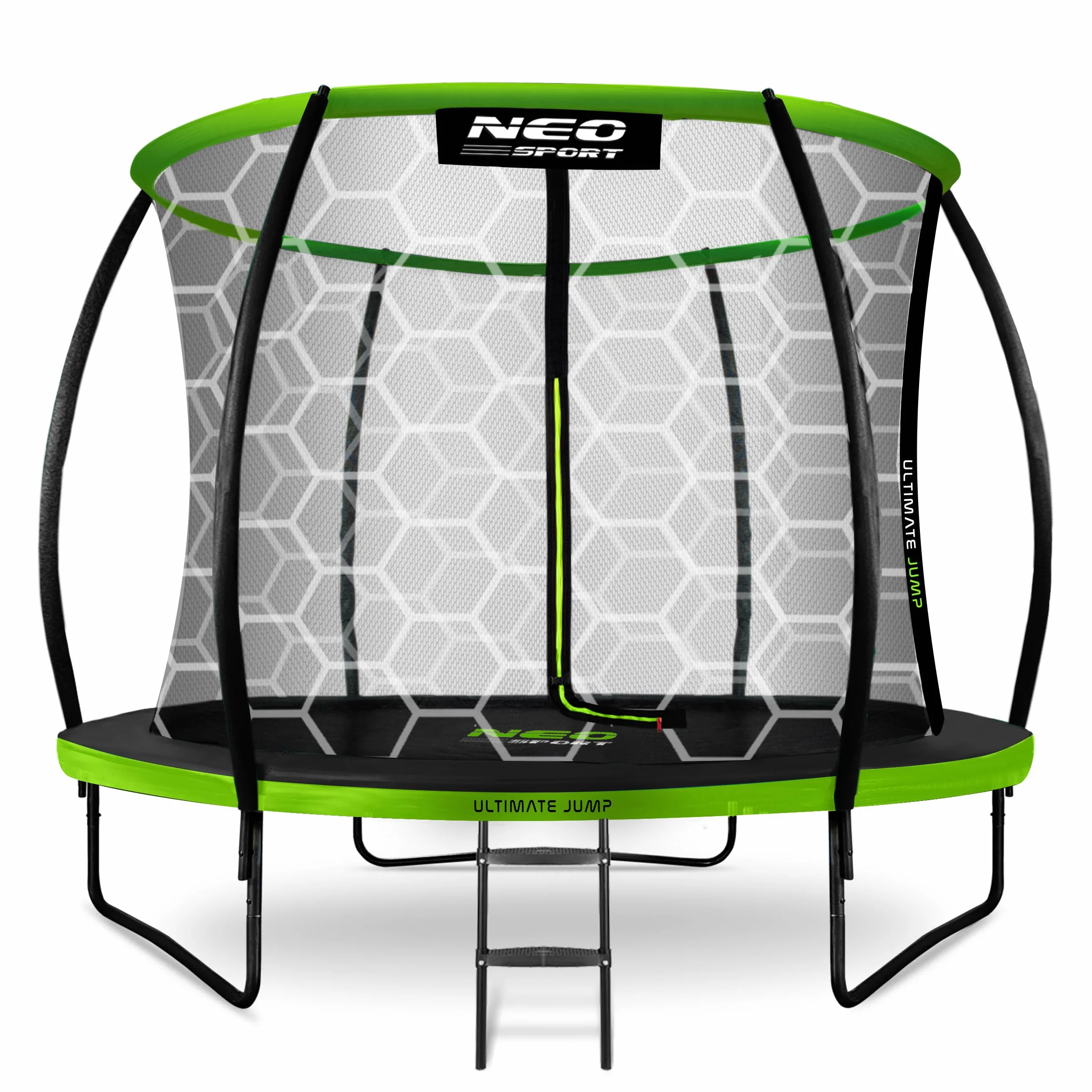 Neo-Sport Trampolina ogrodowa dla dzieci Siatka zabezpieczająca Drabinka wewnętrzna Z powłoką PVC Nośność do 100 kg Zielony Czarny 252 cm