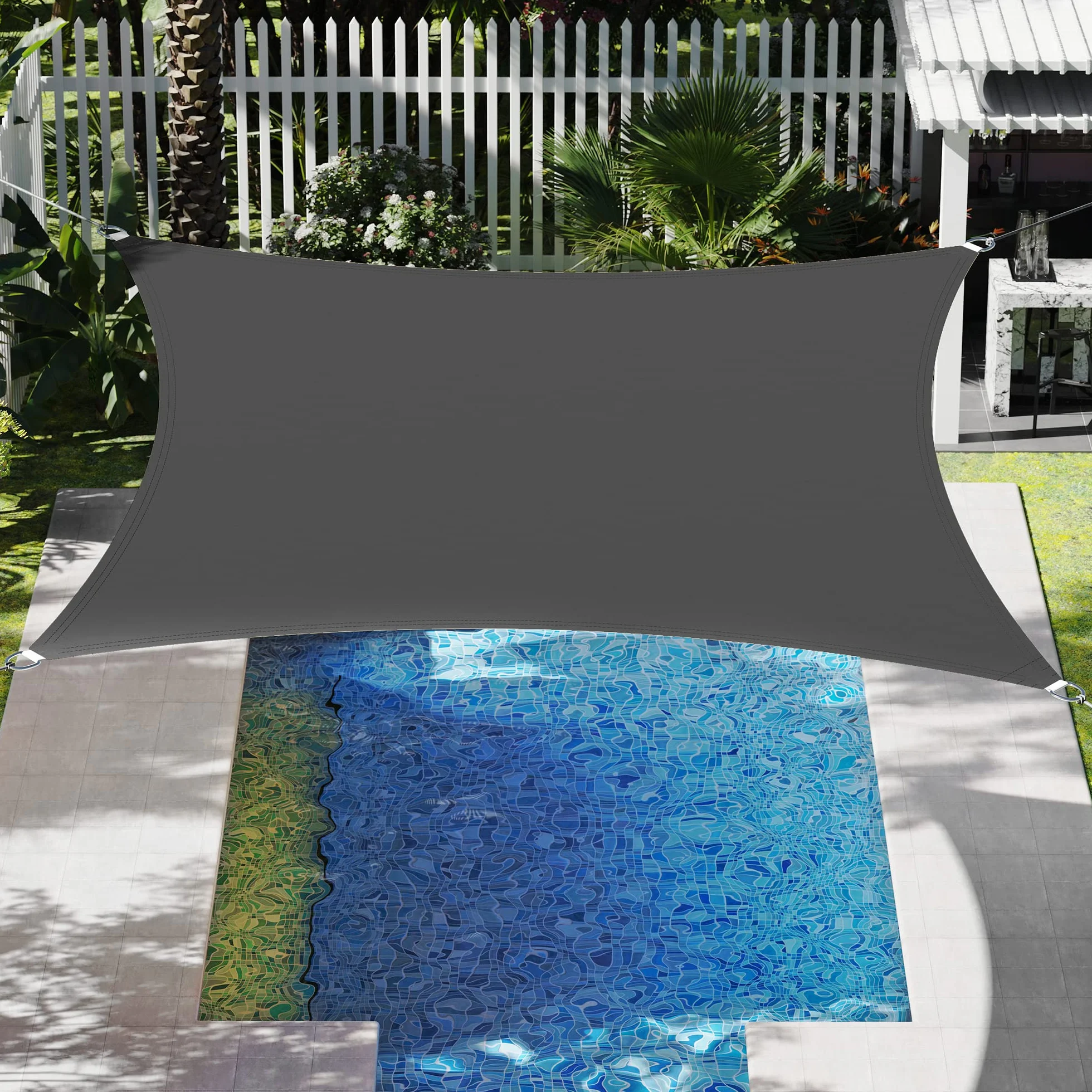 SONGMICS Żagiel przeciwsłoneczny 3 x 5 m, ochrona przed słońcem z tkaniny HDPE, przepuszczająca powietrze, przepuszczająca wodę, na taras, do ogrodu, na balkon, kemping, prostokątny, wklęsły, 2 m