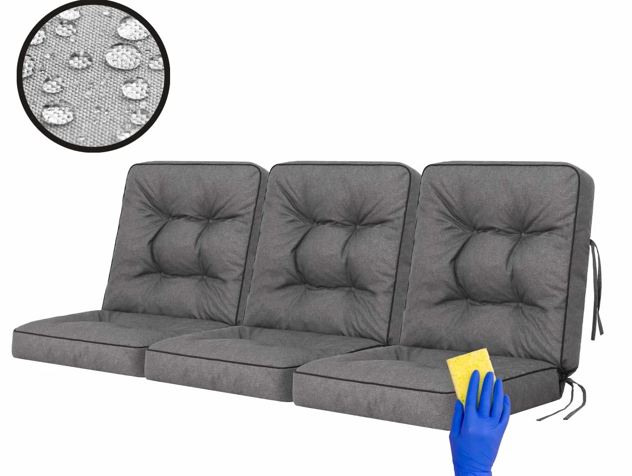 Poduszka na ławkę ogrodową, huśtawkę ogrodową, modułowa, poduszka na krzesło, szerokość 180 cm, szara