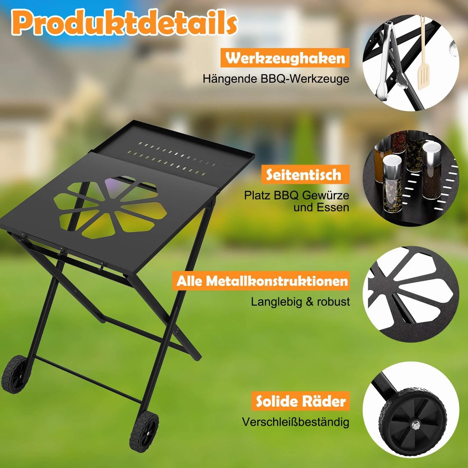 Stojak do grilla Ninja, składany stojak na grilla na świeżym powietrzu, do grilla na drewno Ninja – OG701/OG850/OG951, uniwersalny wózek do grillowania z stolikiem kawowym i hakiem