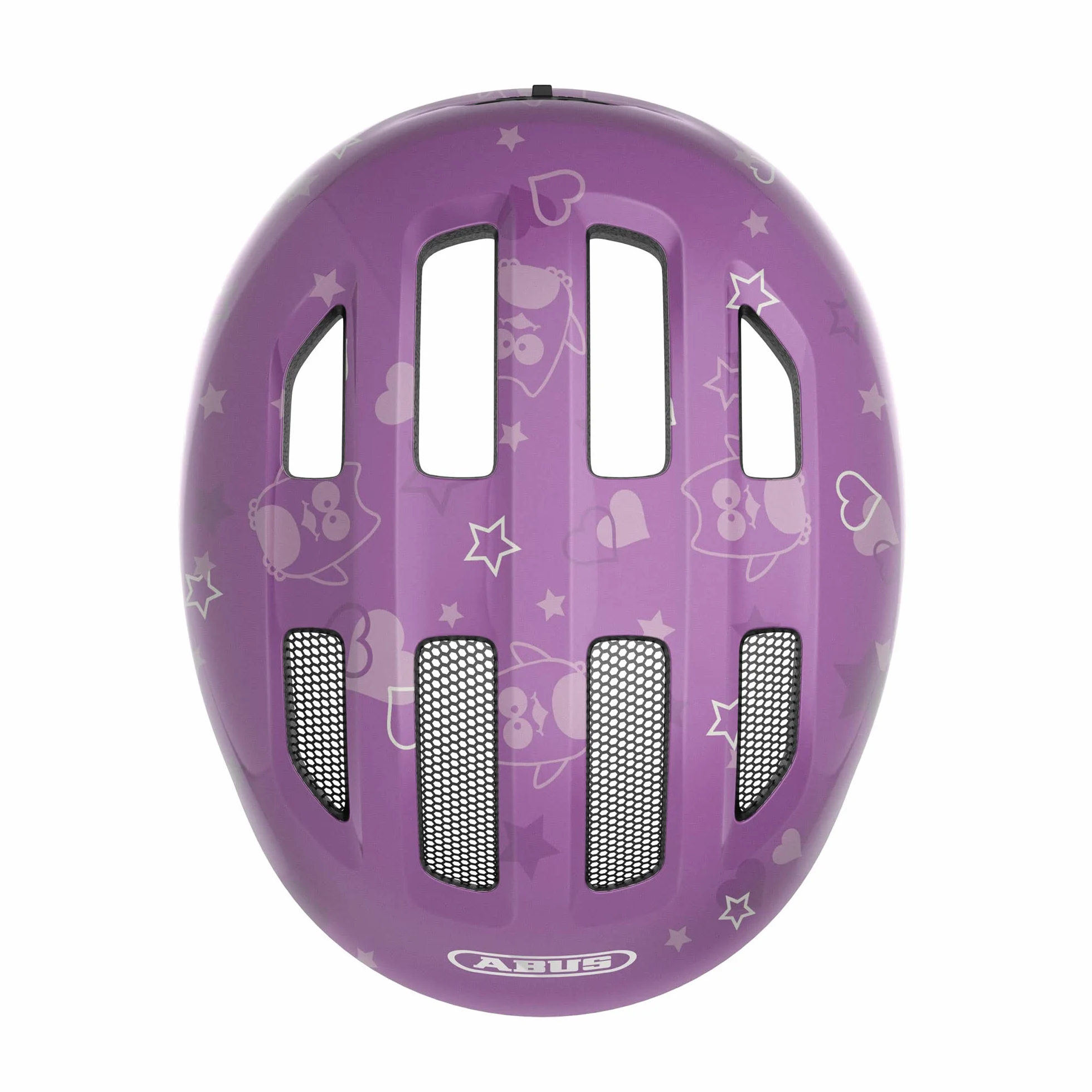 ABUS Kask dzieci?cy Smiley 3.0 – kask rowerowy o g??bokim dopasowaniu, wzornictwo odpowiednie dla dzieci i miejsce na warkocz – dla dziewcz?t i ch?opców – fioletowy ze wzorem sowy, rozmiar S