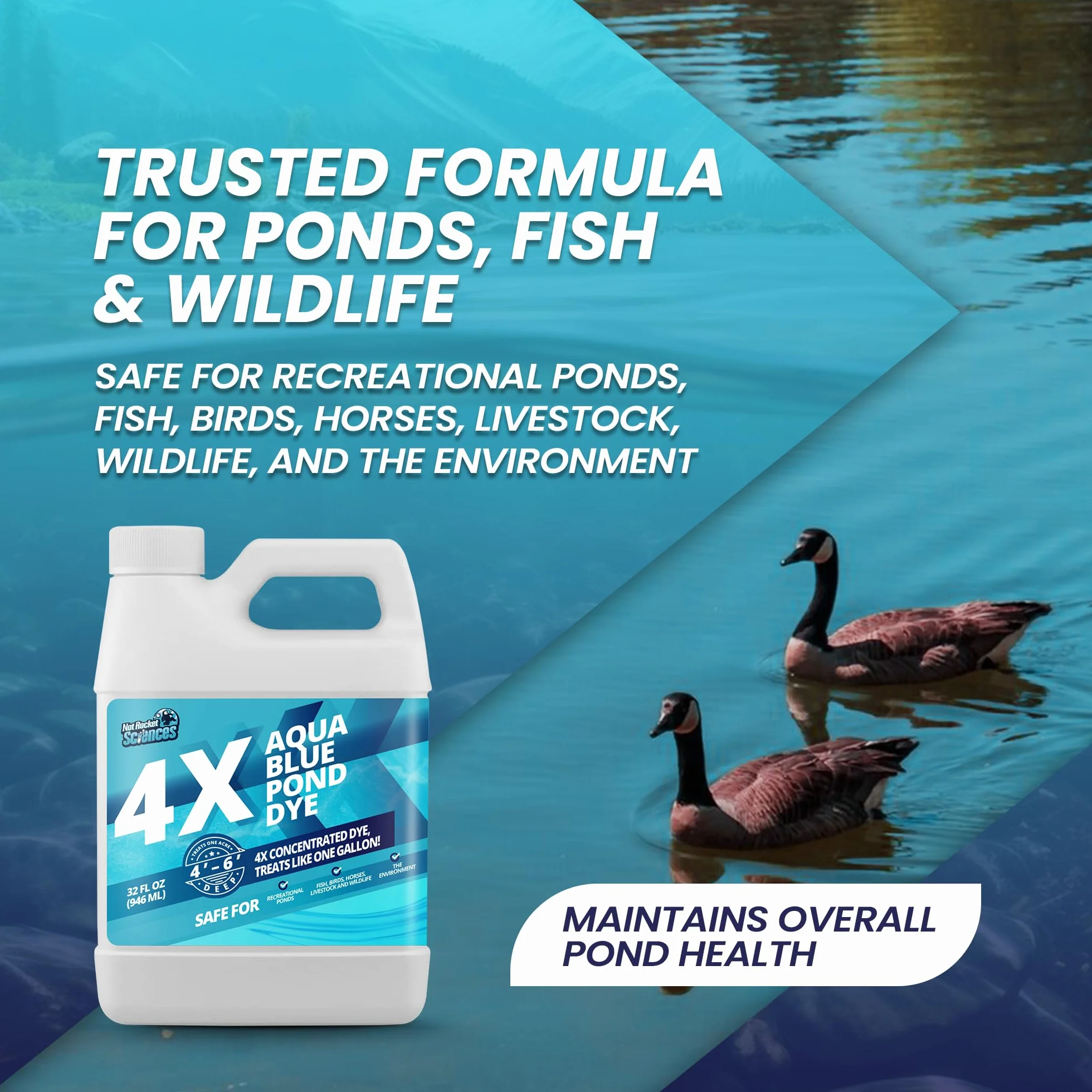 Aqua Blue Pond Dye 4X koncentrat, barwnik do jeziora i stawu niebieski do wodnego błękitu, idealny niebieski barwnik do stawu i barwnik jeziora, barwnik do stawu Aquashade, który chroni przed światłem