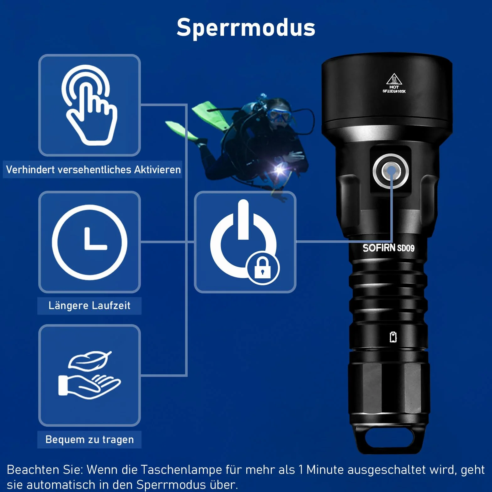 sofirn SD09 3400 Lumenów Lampa do nurkowania 100 m Latarka LED Wodoodporna latarka do nurkowania IPX8 Profesjonalne światło zatapialne