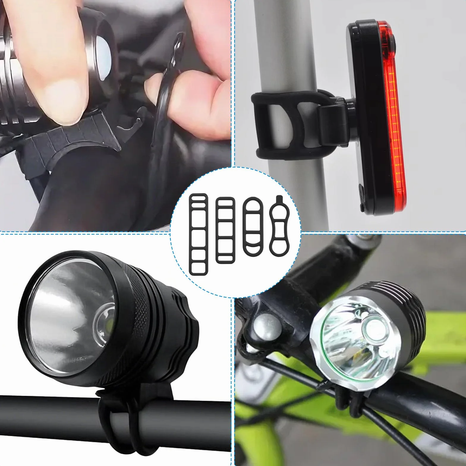 Silikonowe paski do roweru, paski do lamp rowerowych, gumowe pierścienie uchwytu latarki, silikonowa taśma mocująca do tylnego światła LED, zestaw 20 sztuk