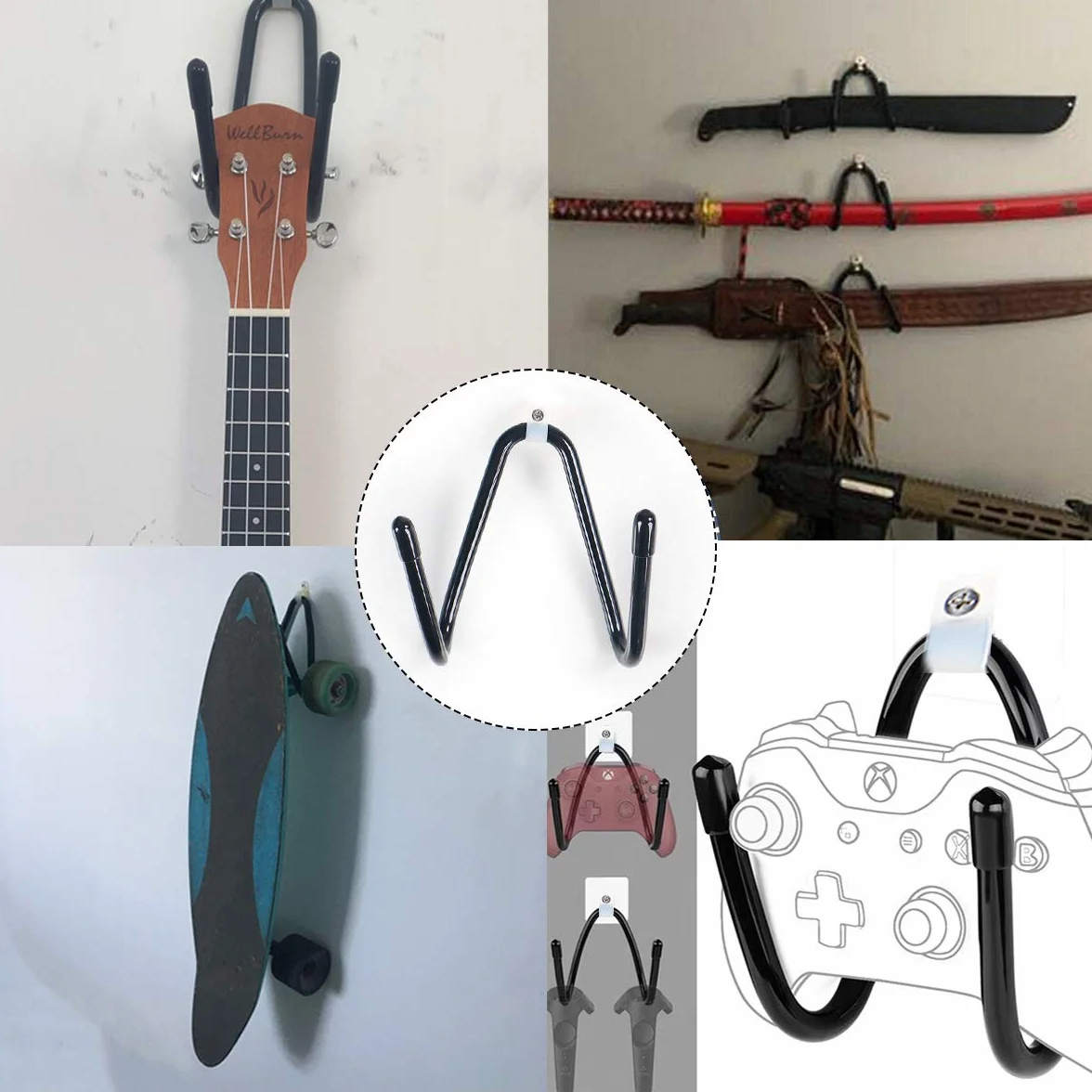 Stojak ścienny na deskorolkę i gitarę, uchwyt ze śrubami