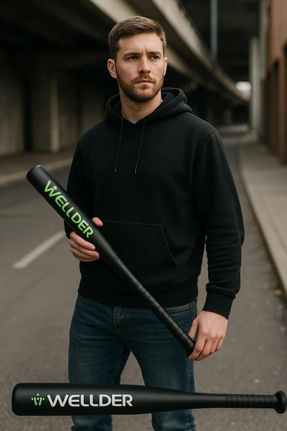 Stalowy kij baseballowy 63,5 cm wzmocniony super wytrzymały, waga 1 kg, czarny lub srebrny kolor z uchwytem (metal, 63,5 cm)