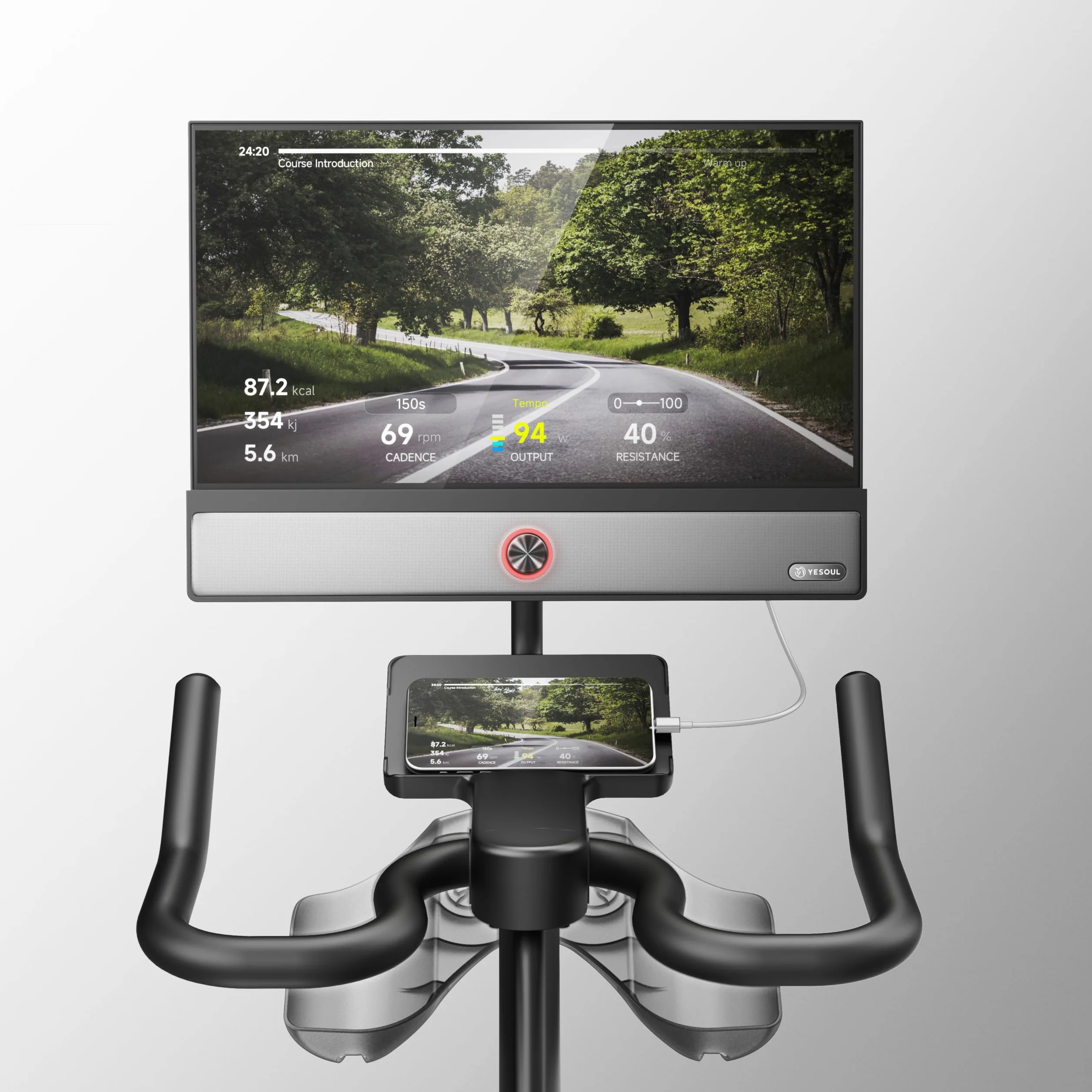 YESOUL G1M Plus trenażer domowy, cichy rower treningowy do treningu kardio z nowym ekranem FHD 21,5", oporem magnetycznym, dźwiękiem 360° i odbiciem ekranu