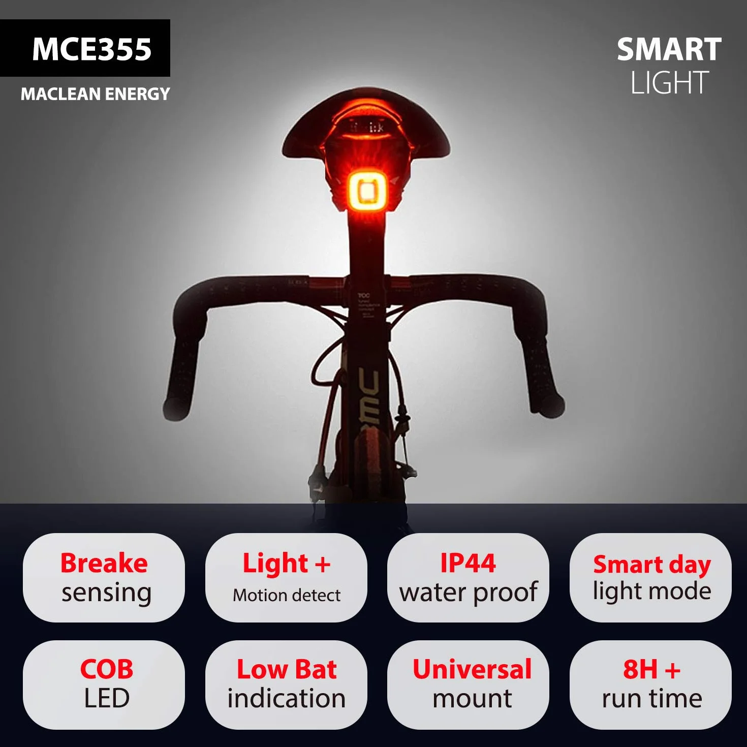 Maclean MCE355 Profesjonalne Tylne Światło LED Rowerowe, Uniwersalna Lampa Stop do Roweru pod Siodełko, Wodoodporne Światło Rowerowe z Inteligentnym Czujnikiem Stopu. Szybki i Łatwy Montaż