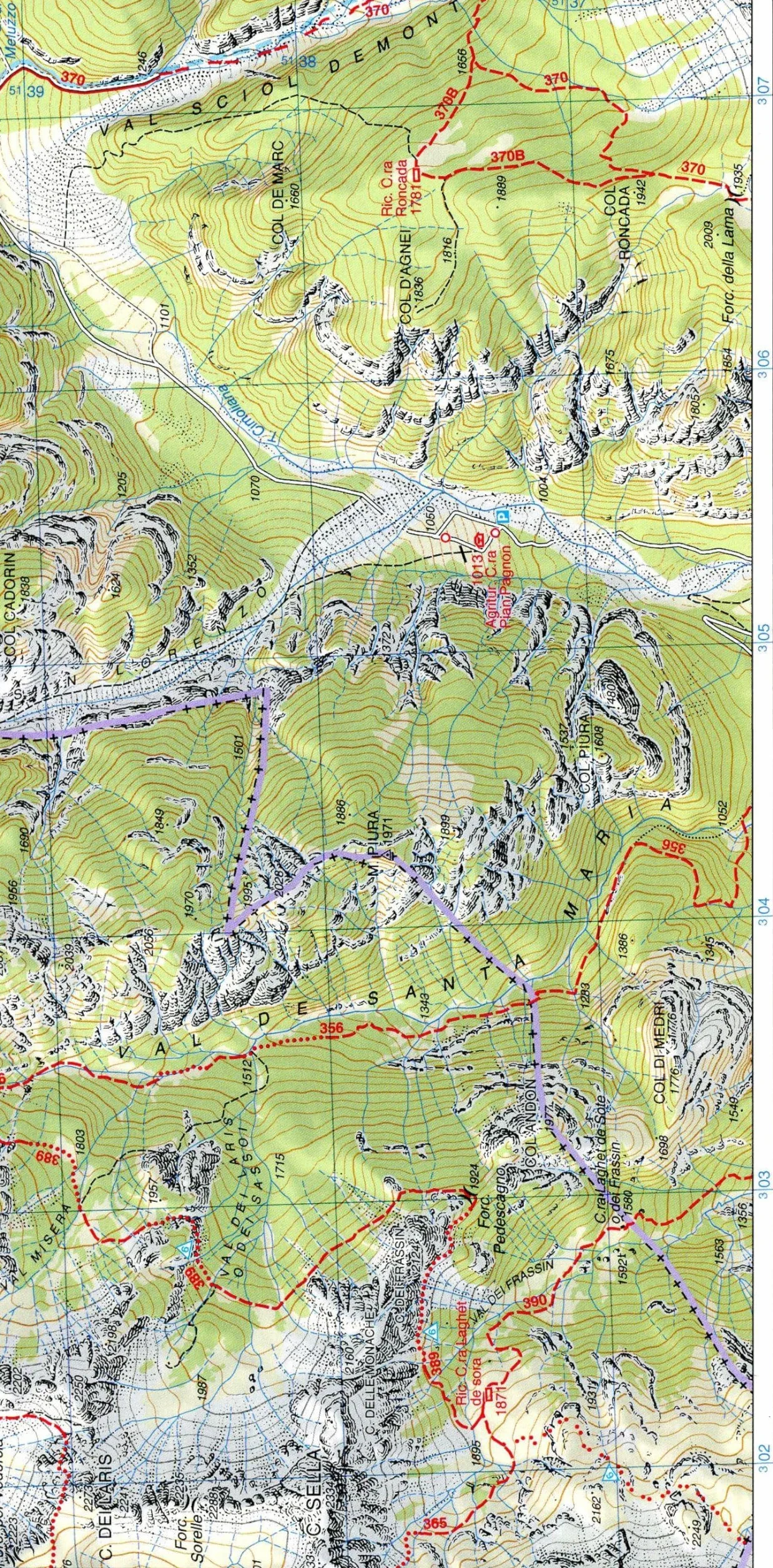 Dolomiti del Centro Cadore. Carta topografica in scala 1:25.000. Ediz. italiana, inglese, francese e tedesca: Tabacco Wanderkarte 1:25000: 16