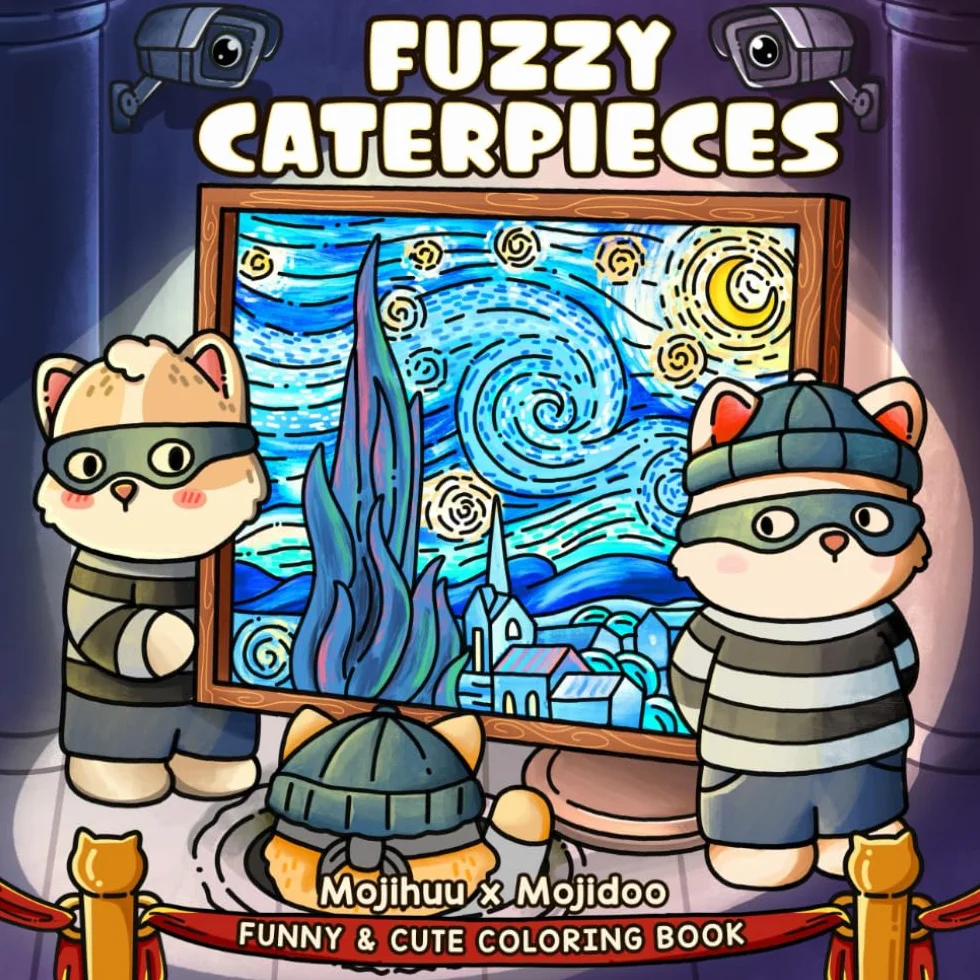 Fuzzy Caterpieces: Cute and Cozy Coloring Book for Adults & Teens Featuring Comfy Cat Friends in Funny Moments inspired by Famous Paintings