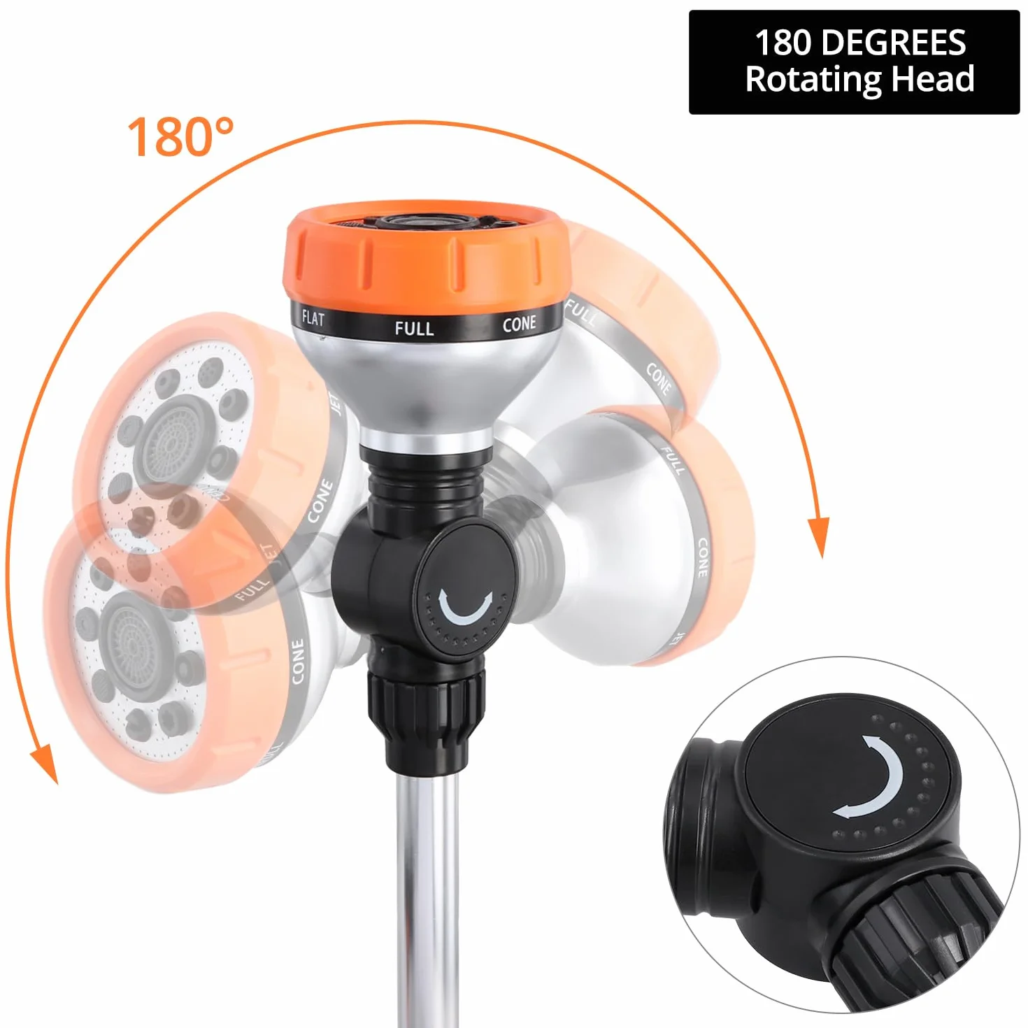 QWORK® Prysznic ogrodowy 47 cm z 8 wzorami strumienia, słuchawka prysznicowa, zawiera 2 przyłącza węża i 3 przyłącza kranu, pistolet natryskowy do nawadniania, mycia samochodu, prysznica zwierząt i