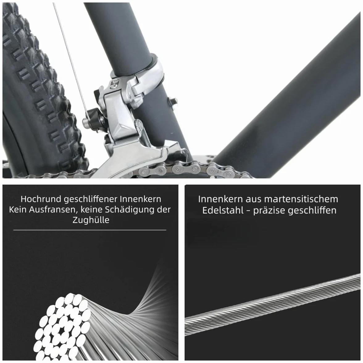 Uniwersalna linka zmiany biegów rowerowych, 2 sztuki, kabel ze stali nierdzewnej Ø 1,2 mm x 2100 mm, kompletny zestaw do zmiany biegów na rowerze wyścigowym MTB, miejskim, trekkingowym