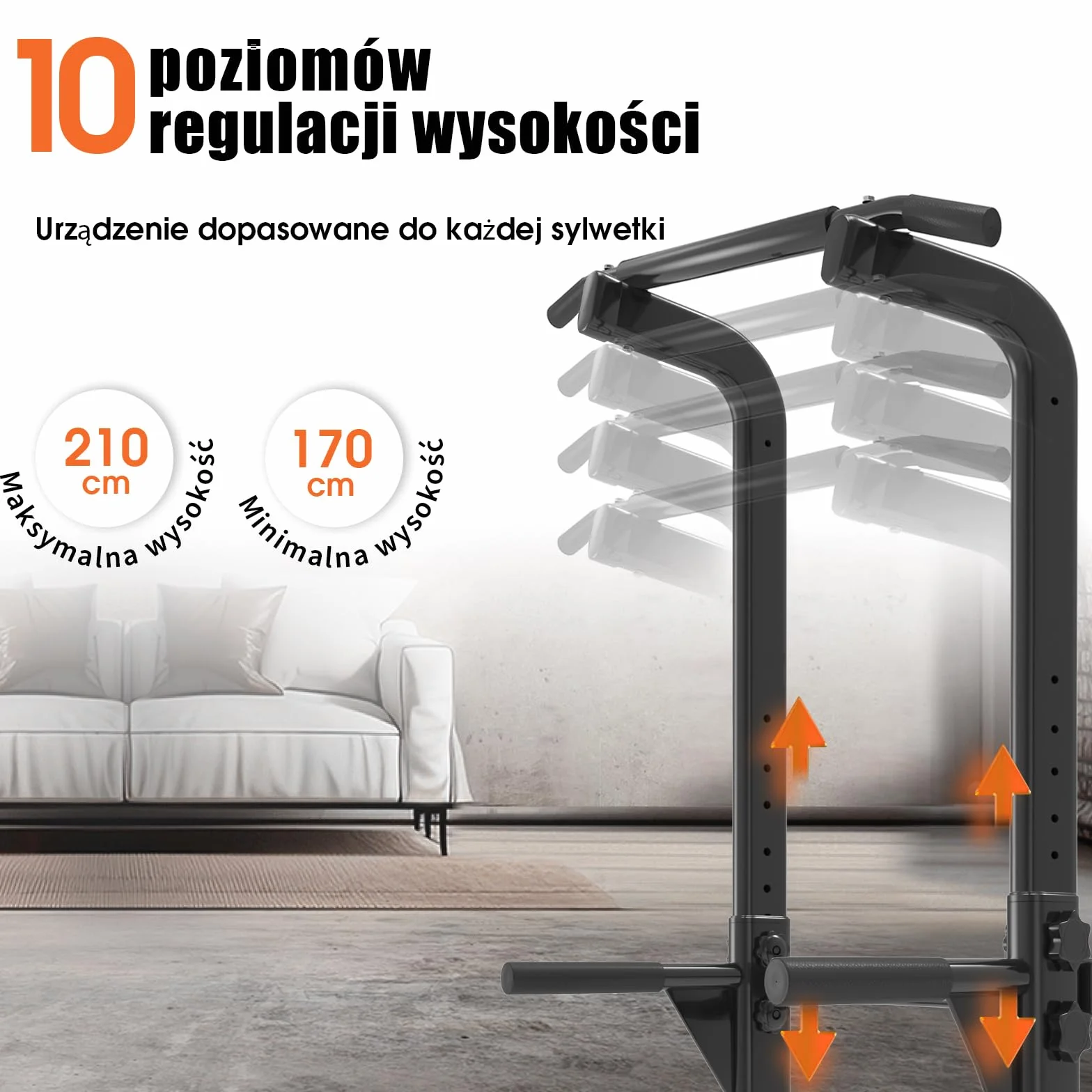 DH FitLife Power Tower Dip Station | Wolnostojący Drążek do Podciągania | Dipy i Trening Pleców | Stacja do Dipów | Stacja Treningowa do Domowej Siłowni | Trening Siłowy w Domu