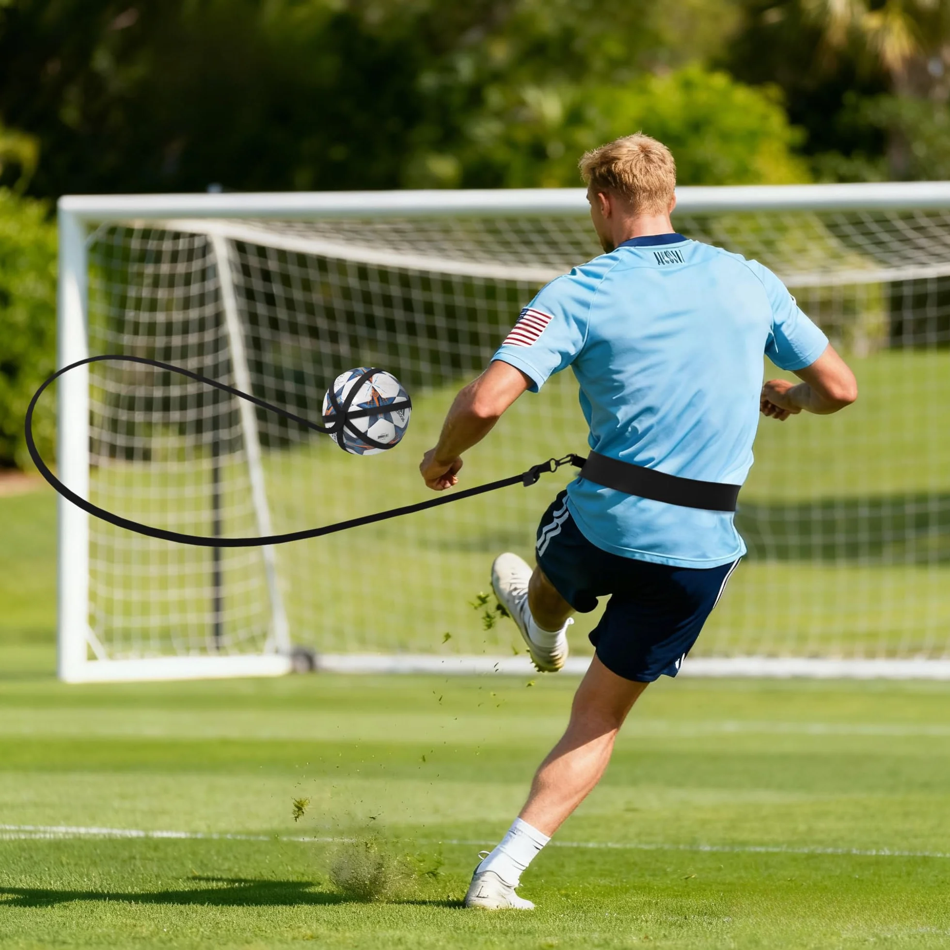 READAEER Trening kickingu 2 w 1 (piłka nożna nie wchodzi w zakres dostawy) | Solo Kick Trainer z elastyczną taśmą do regulacji długości | Solo Kicktrainer z opaską na nadgarstek
