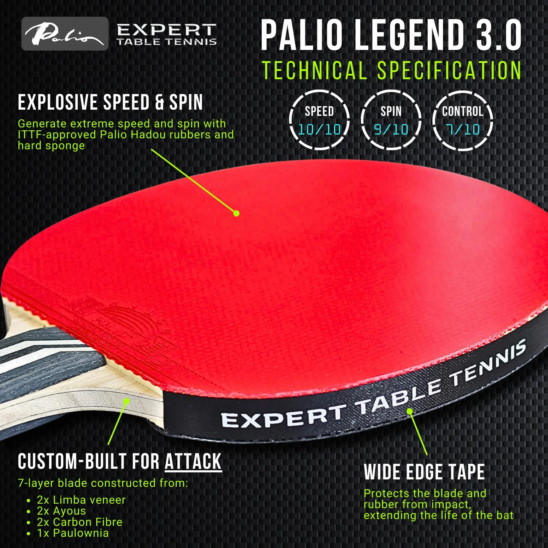 Palio Legend 3.0 kij do tenisa stołowego z etui, zatwierdzona przez ITTF rakieta do pingponga