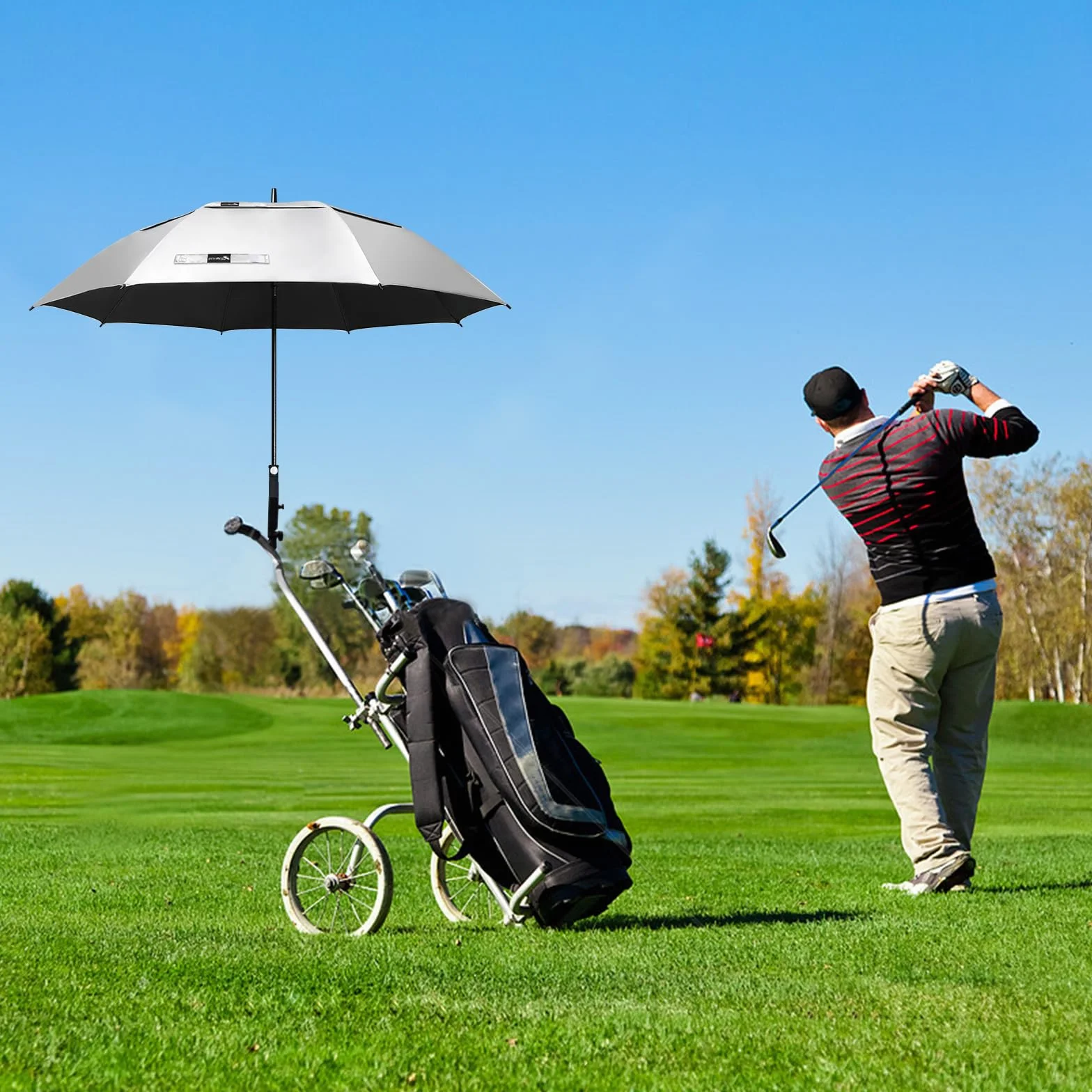 ZOMAKE Parasol golfowy UV 68 cali Upf 50+ Wiatroodporny Samootwierający Wentylowany Czarny