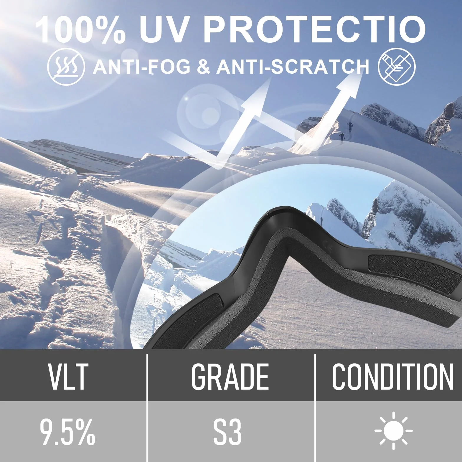 Ryaco Gogle narciarskie snowboardowe OTG przeciwmgielne UV sferyczne bezramowe