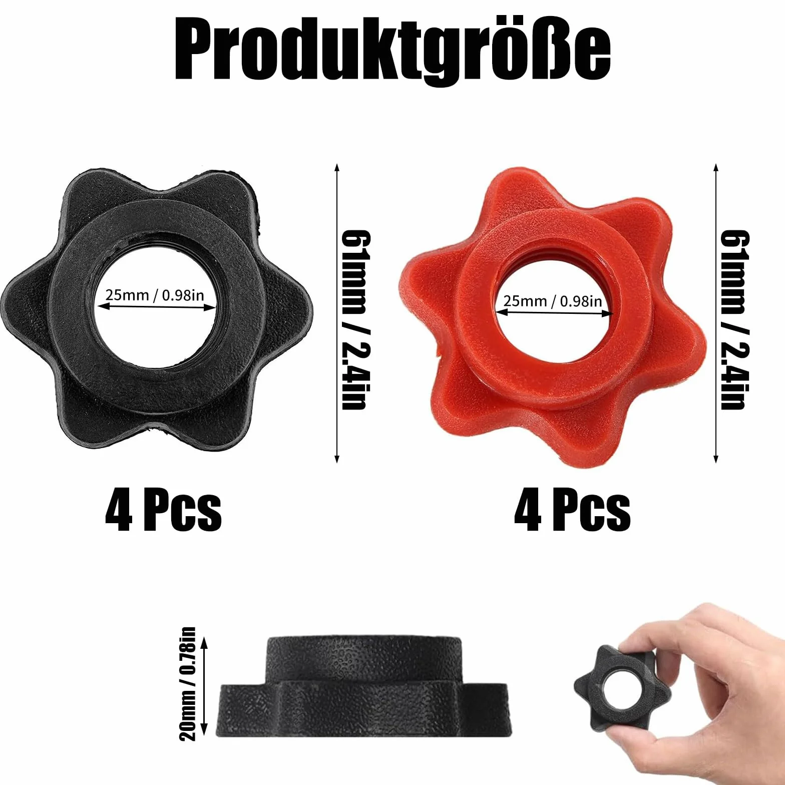 8 sztuk zapięć do hantli, krótkie nakrętki sześciokątne, szybkie zapięcie 25 mm, zaciski do hantli, nakrętki z tworzywa sztucznego, do podnoszenia ciężarów, treningu fitness