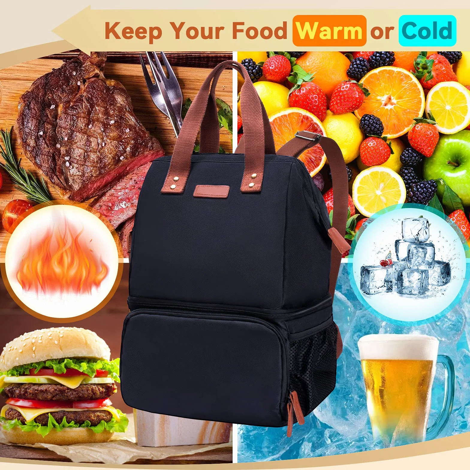 Torba termoizolacyjna, ZATOGOO 20 l torba termiczna plecak dwuwarstwowy izolowana torba na lodówkę torba termiczna duży izolowany termiczny plecak na lunch torba termiczna na plażę piknik kemping