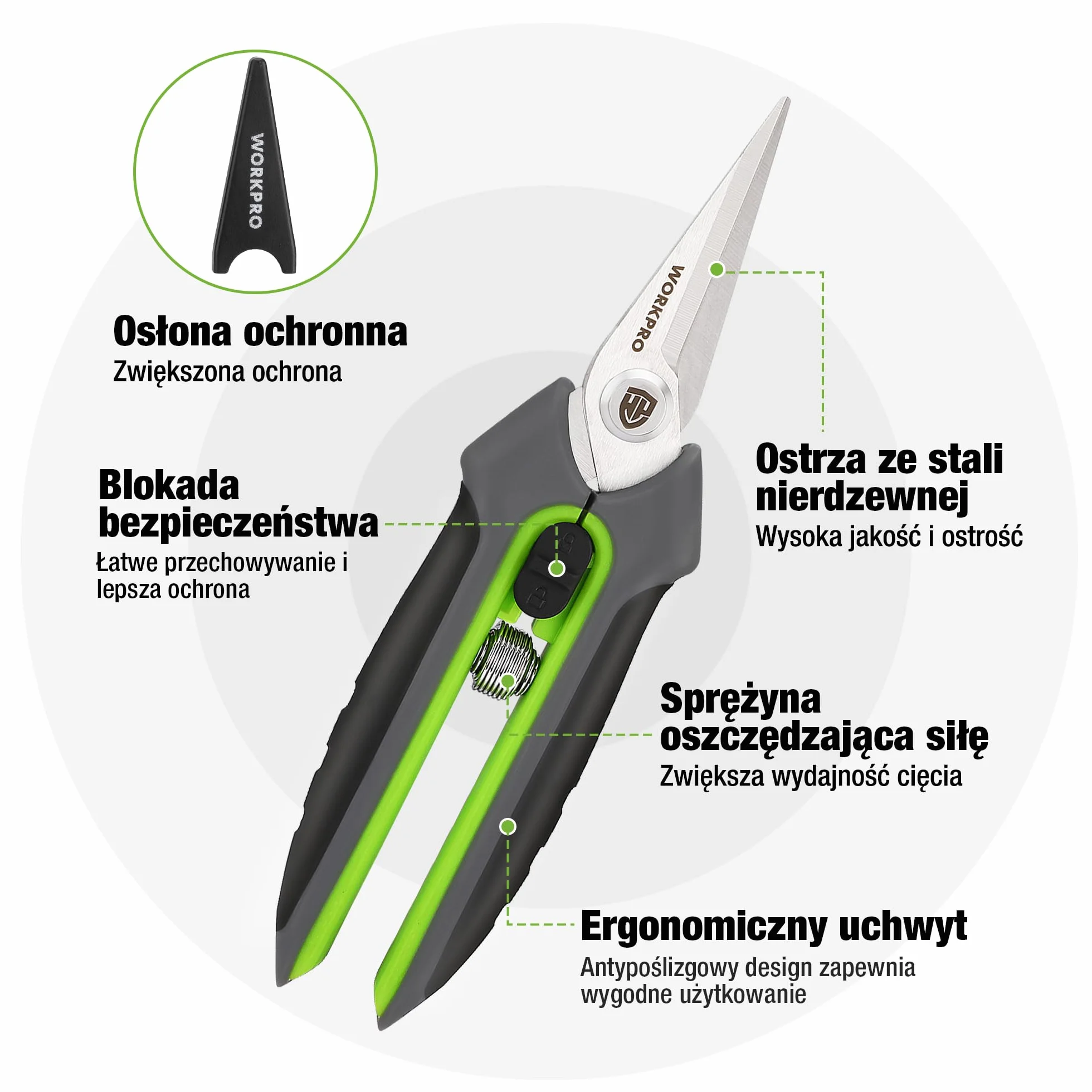 WORKPRO SK5 Bypass 2-Częściowy Zestaw Narzędzi Ogrodowych, Sekator 210 mm, Nożyce 160 mm Do Gałęzi, Kwiatów, Owoców, Roślin, Drzew i Róż