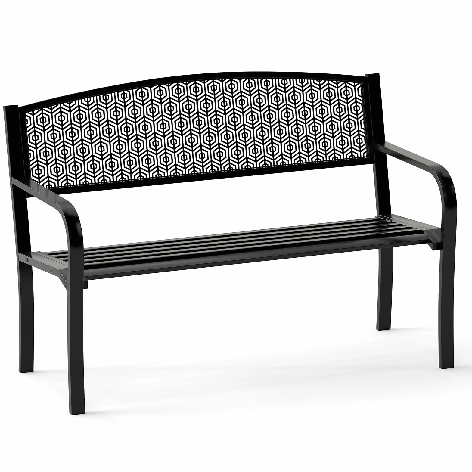 COSTWAY Ławka ogrodowa, metalowa, odporna na warunki atmosferyczne, ławka do siedzenia dla 2 osób, ławka balkonowa z podłokietnikami, metalowa ławka obciążająca do 300 kg, żelazna ławka do ogrodu, na