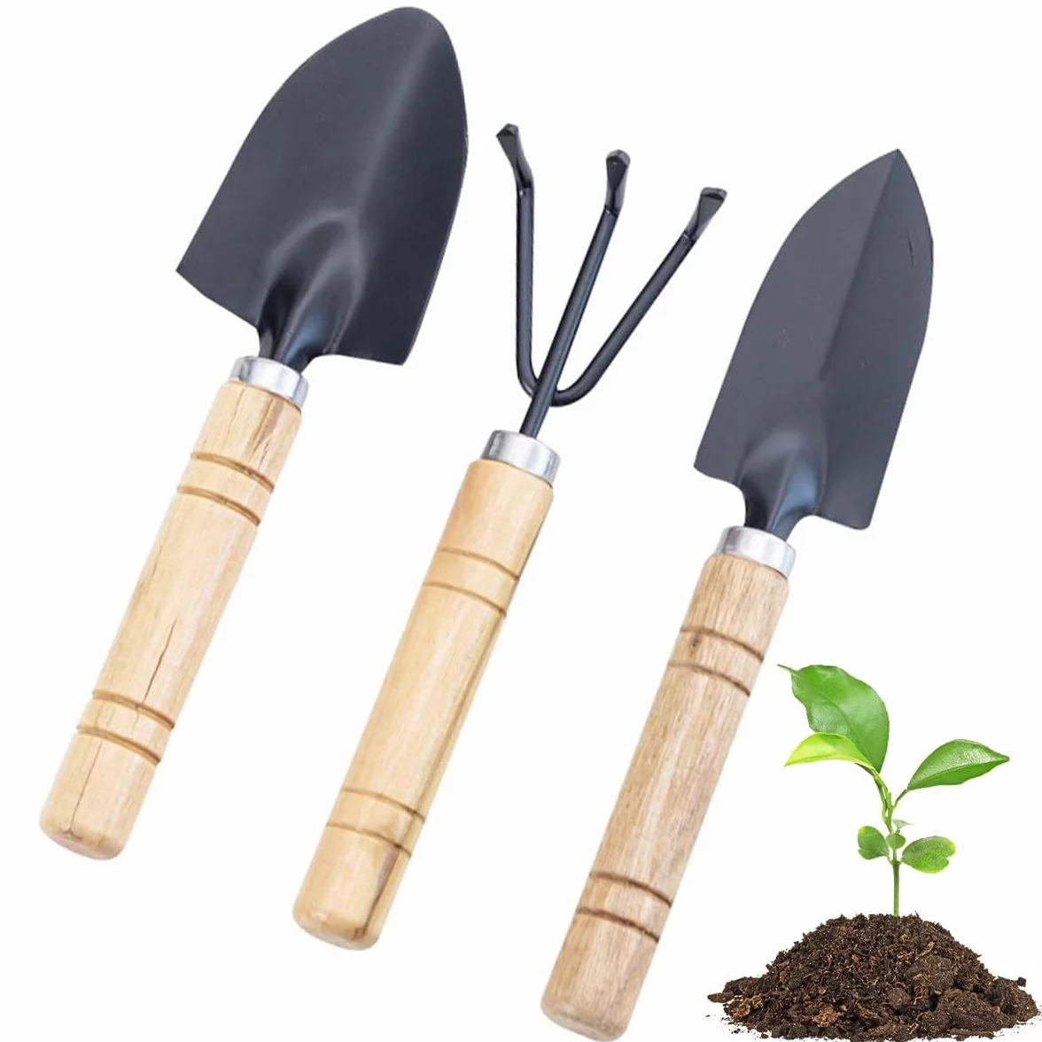 Łopata ogrodnicza - 3 szt. Mini narzędzia ogrodnicze Mini zestaw narzędzi do roślin mała grabie Łopata z drewnianym uchwytem do sadzenia roślin doniczkowych bonsai