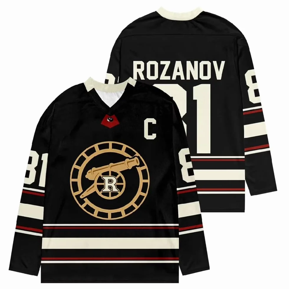 Heated Rivalry Rozanov 81 koszulka hokejowa - unisex czarny sweter z dekoltem w serek z długim rękawem, sportowa odzież uliczna dla fanów serialu