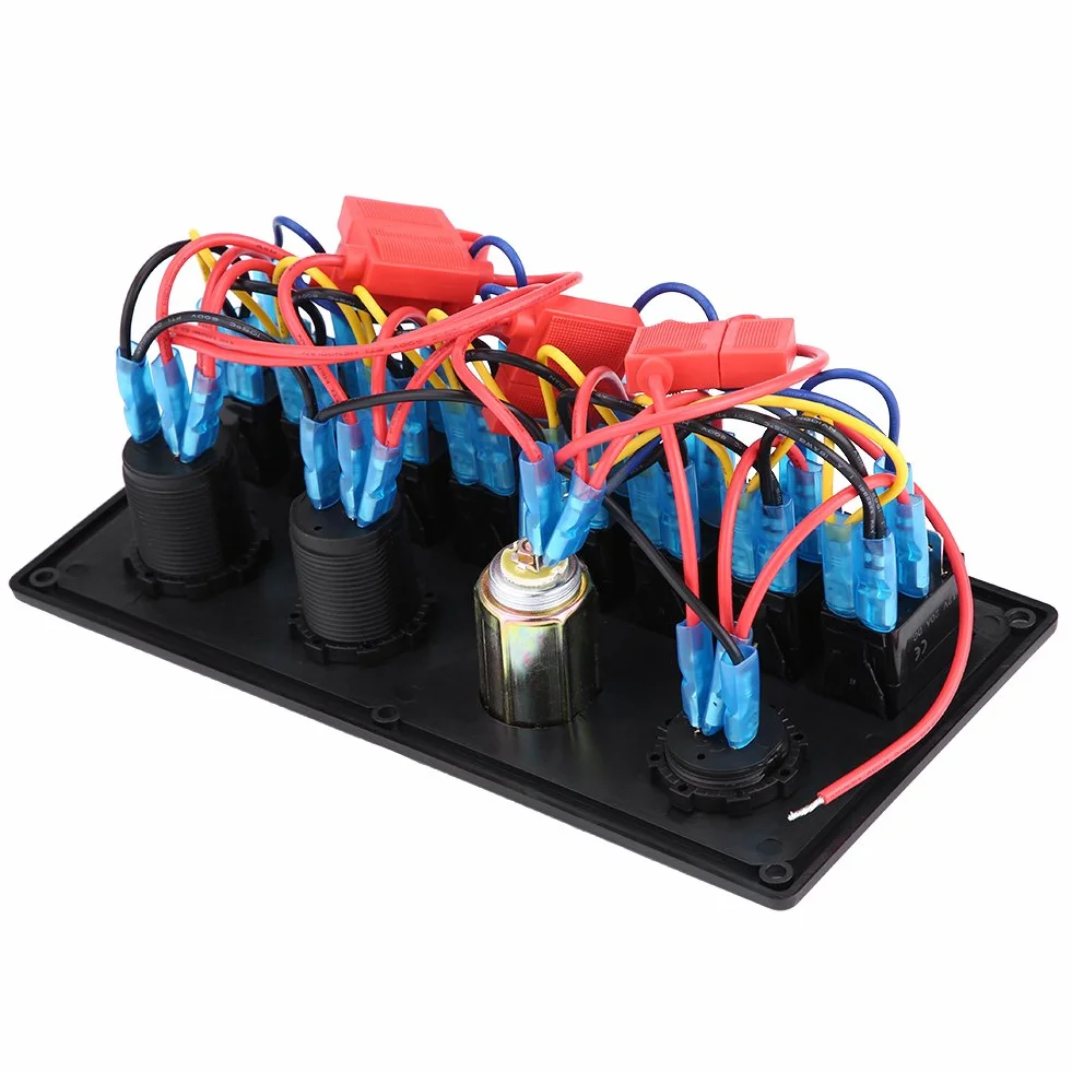 KIMISS 8-gangowy panel przełączników LED 12V/24V z woltomierzem, dual USB i gniazdem zapalniczki