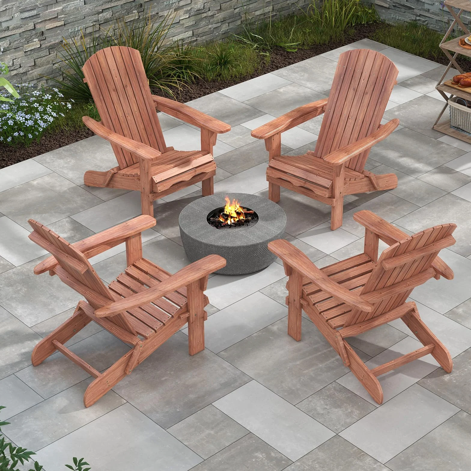 COSTWAY Adirondack krzesło składane, zestaw 2 szt., Adirondack Chair z drewna, fotel ogrodowy z wysokim oparciem i szerokimi podłokietnikami, do ogrodu, na taras, nośność 180 kg
