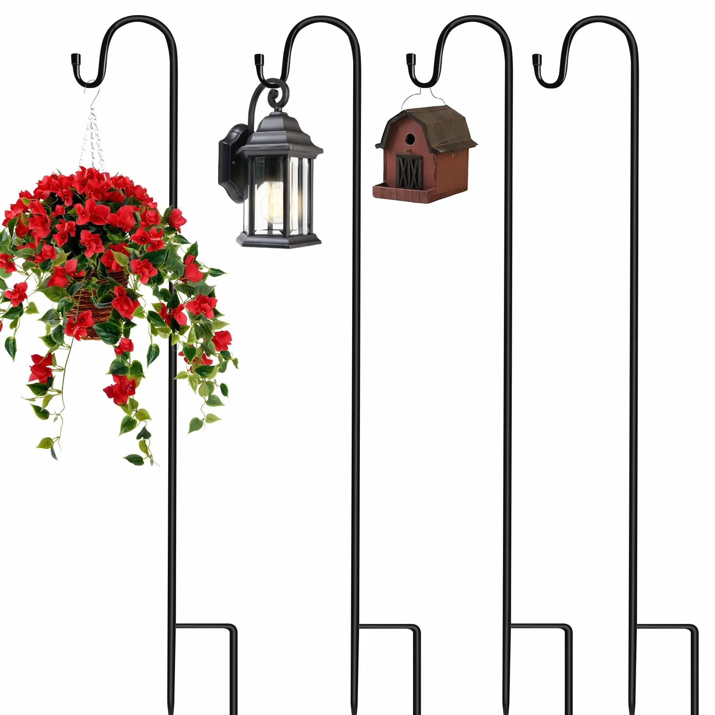 4 sztuki haków pasterskich do ogrodu 90CM, metalowe wtyczki ogrodowe z hakiem do lamp solarnych, latarni, oświetlenia bożonarodzeniowego, weselnego, do koszy na rośliny, na kule kwiatowe