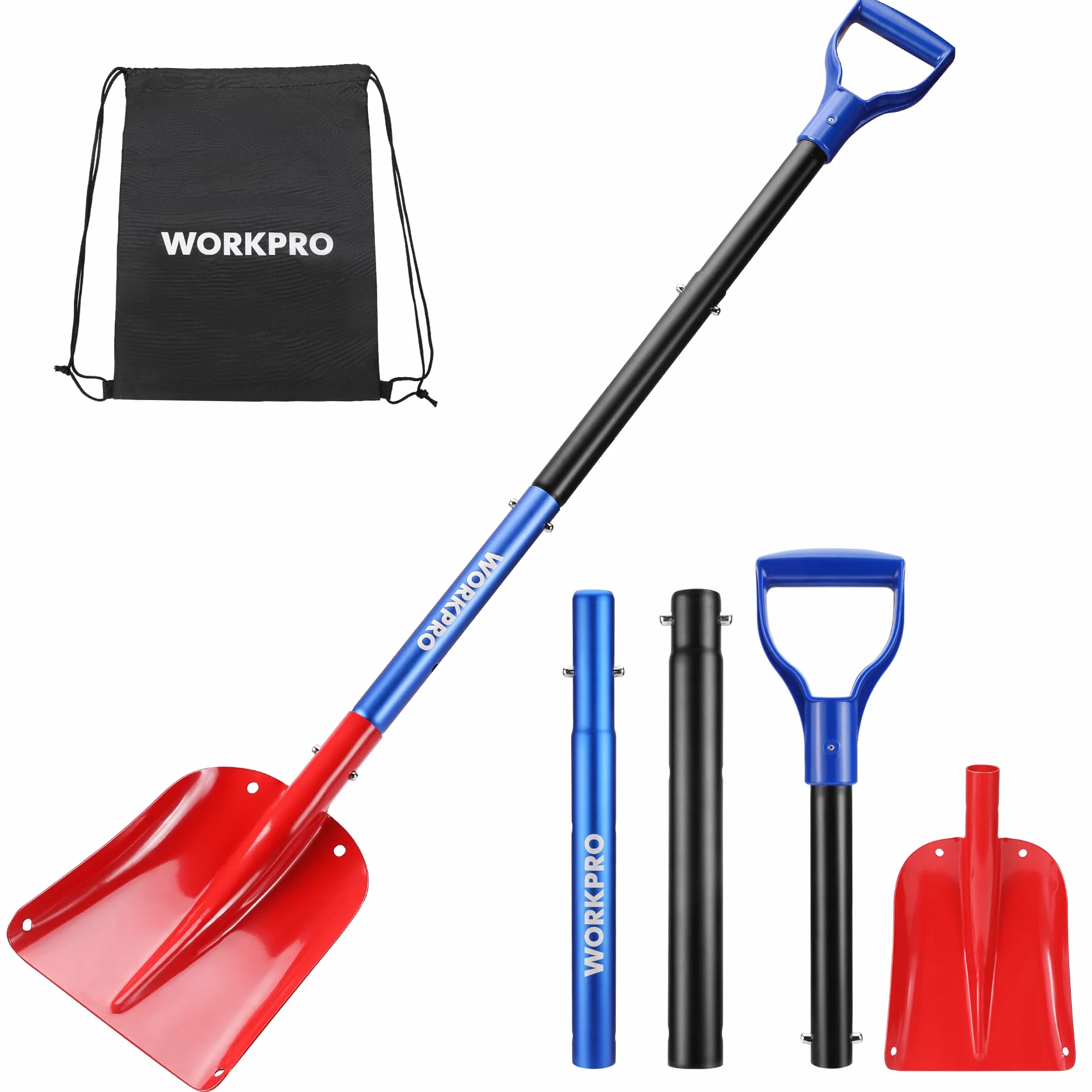WORKPRO Aluminiowa Łopata Do Śniegu, Odłączana Łopata Ze Składanym Teleskopowym Trzonkiem 65,5–120 Cm, Szufla Śnieżna/Łopata Lawinowa Z Torbą Transportową