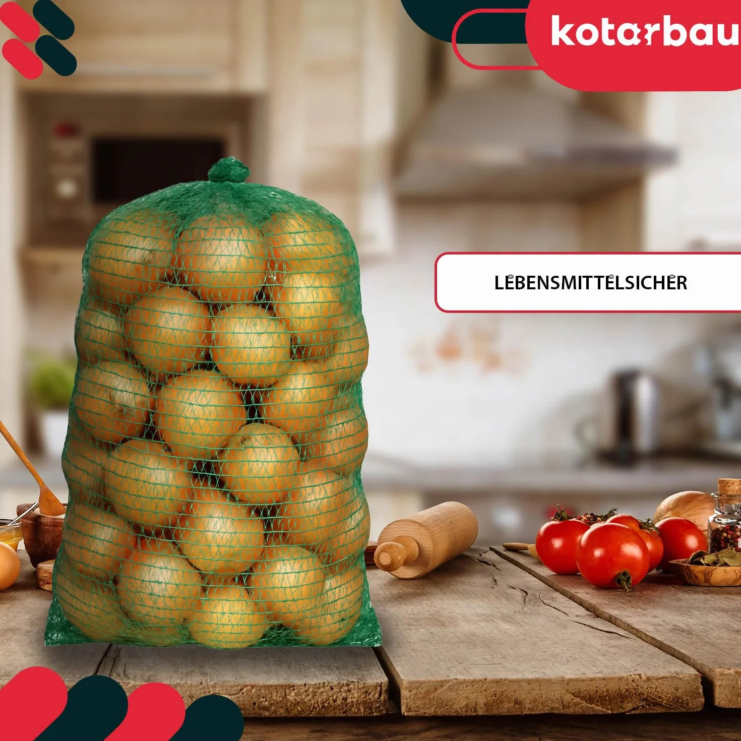 Zestaw 50 worków raszlowych KOTARBAU® – worki na ziemniaki – 40 x 60cm – worki na owoce – 15 kg – polipropylen – siatka na warzywa – worki do przechowywania – na cebulę – ziemniaki – warzywa – zielone