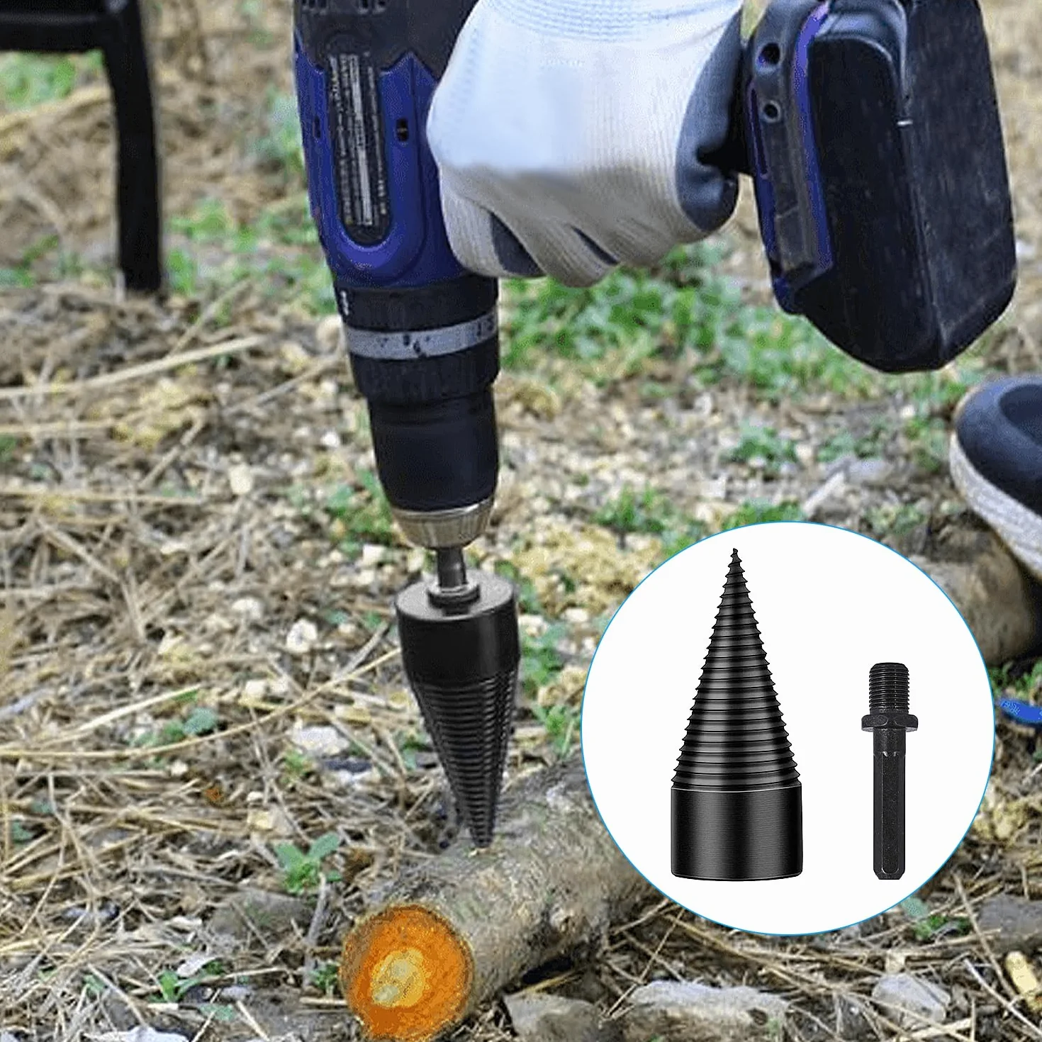Zestaw 9 sztuk łuparek stożkowych do drewna, 32 mm/42 mm, stożek do rozłupywania drewna, śruba do łuparki, wiertło do łuparowania drewna opałowego, dla ogrodników i drwalów, rozdzielacz Power Log (9)