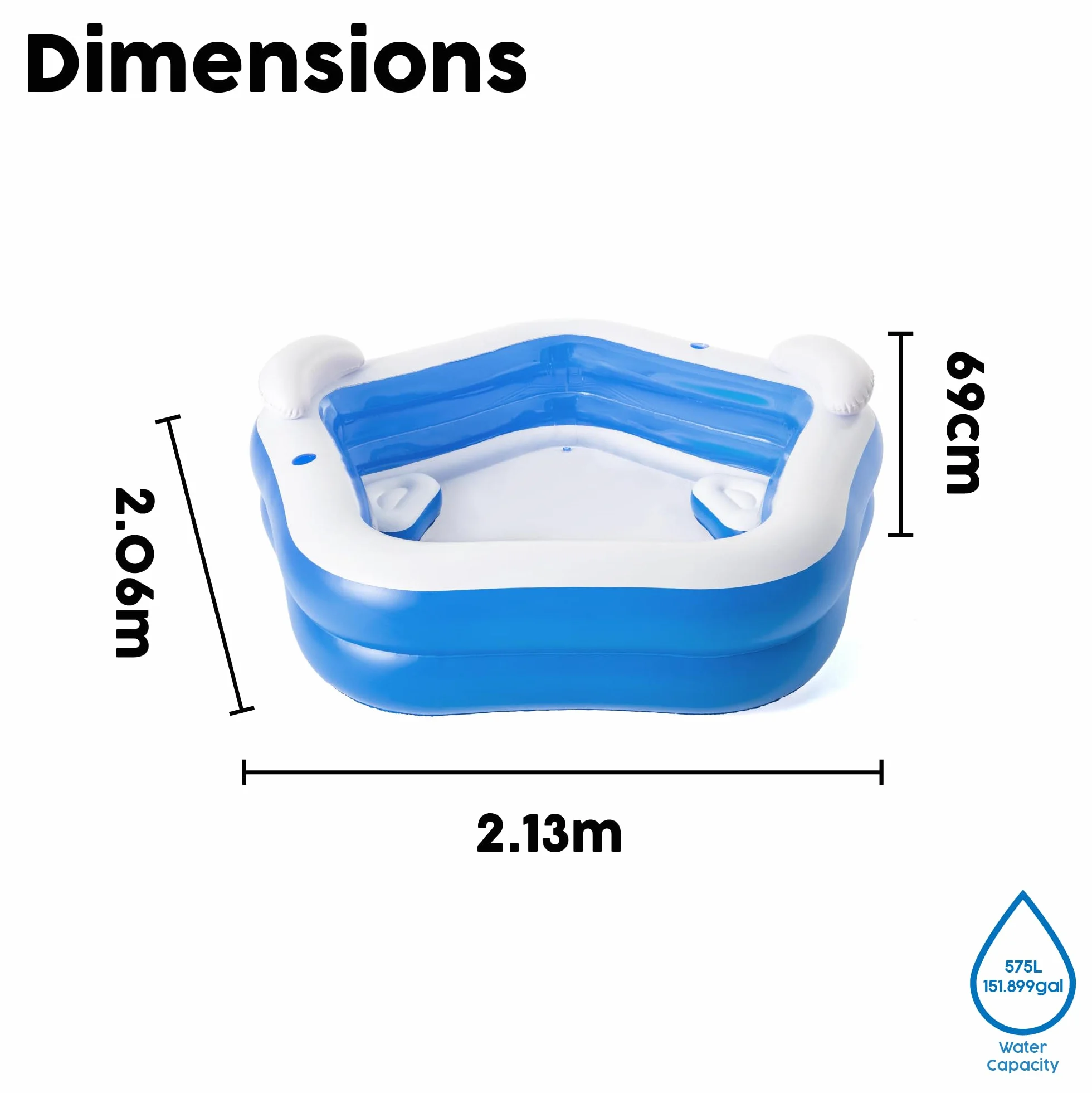 Bestway® 7' x 6'9" x 27"/2.13m x 2.06m x 69cm Family Fun Pool