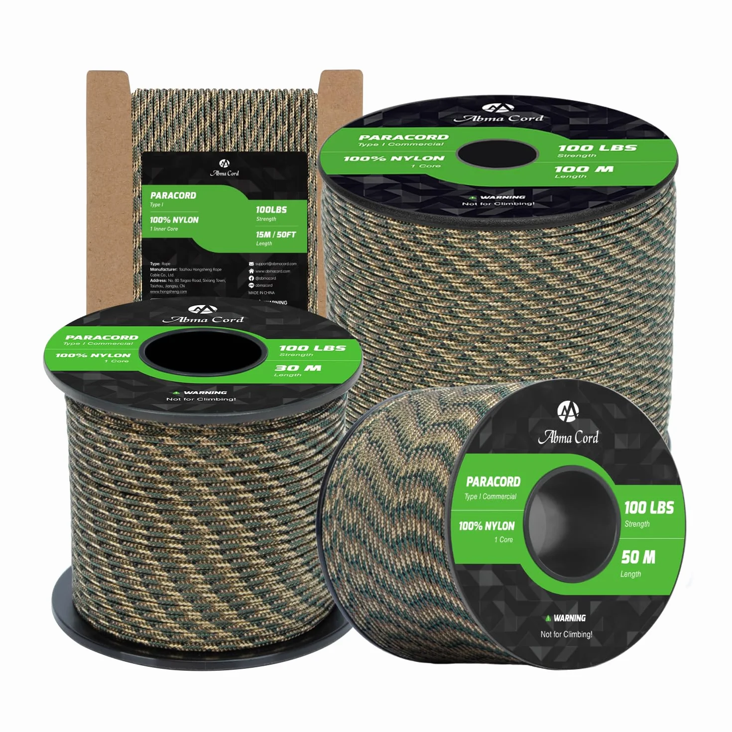 Abma Cord Paracord 2mm 15m 100% Nylonowego Sznurka 1 Strand Linka Spadochroniarska Typ I - Max. 45kg (100lbs) - Kamuflaż R