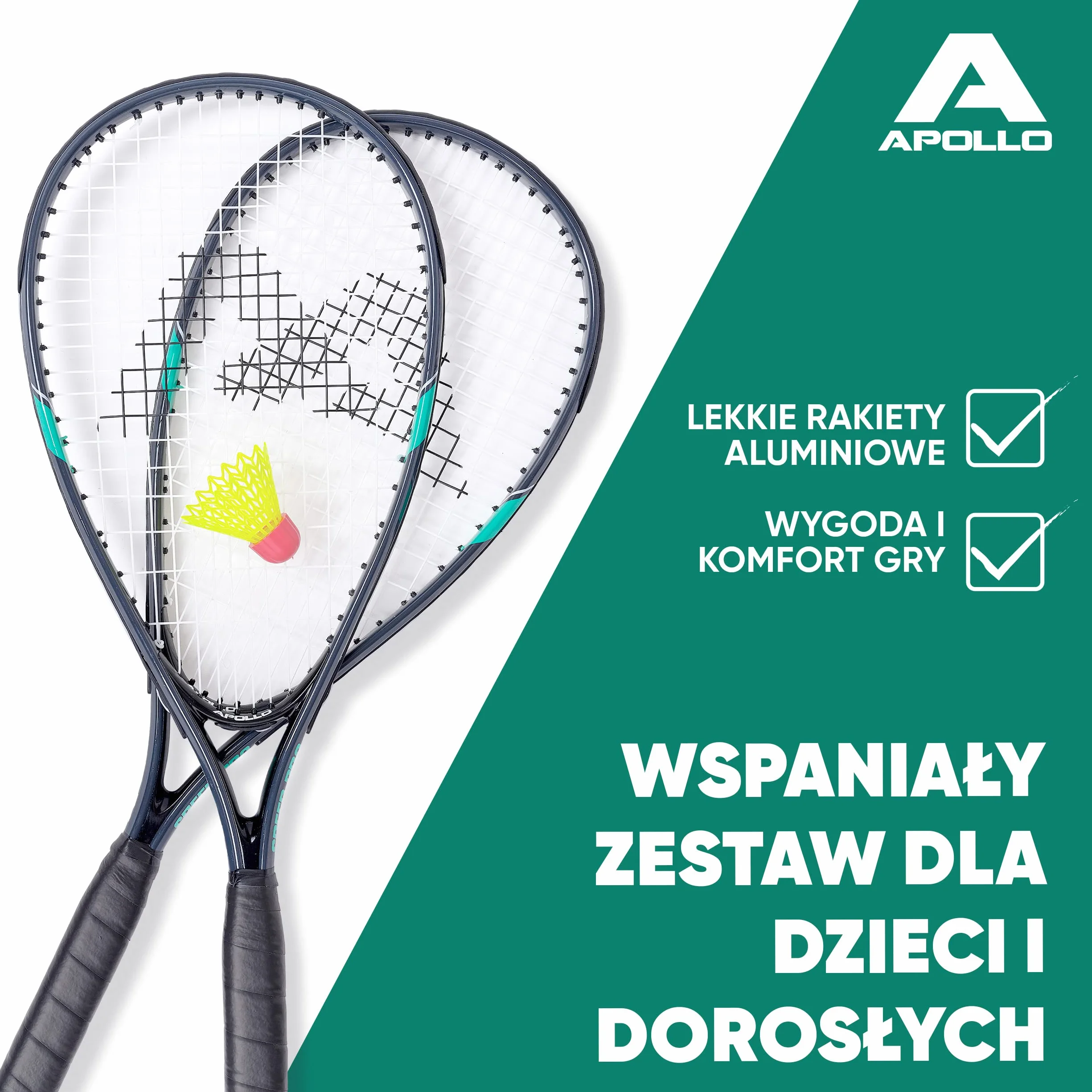 Apollo Rakieta do Badmintona | Zestaw Sportowy w Różnych Kolorach | Rakieta do Squasha i Innych Gier Rakietowych | Komplet z Pokrowcem | Dla Dzieci i Dorosłych